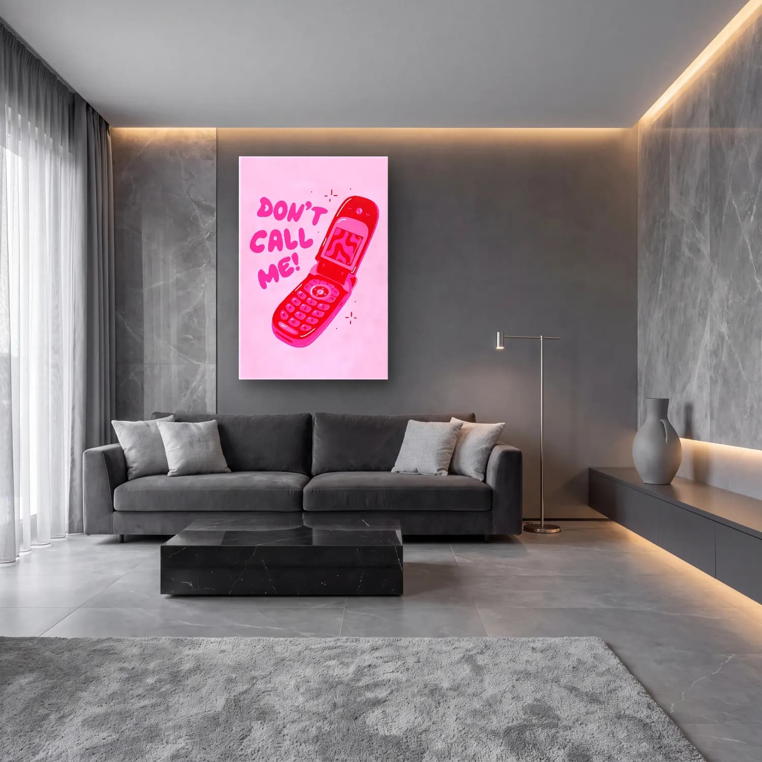Pastel Yazılı Tasarım No. 47 cam tablo — lüks salon duvarında