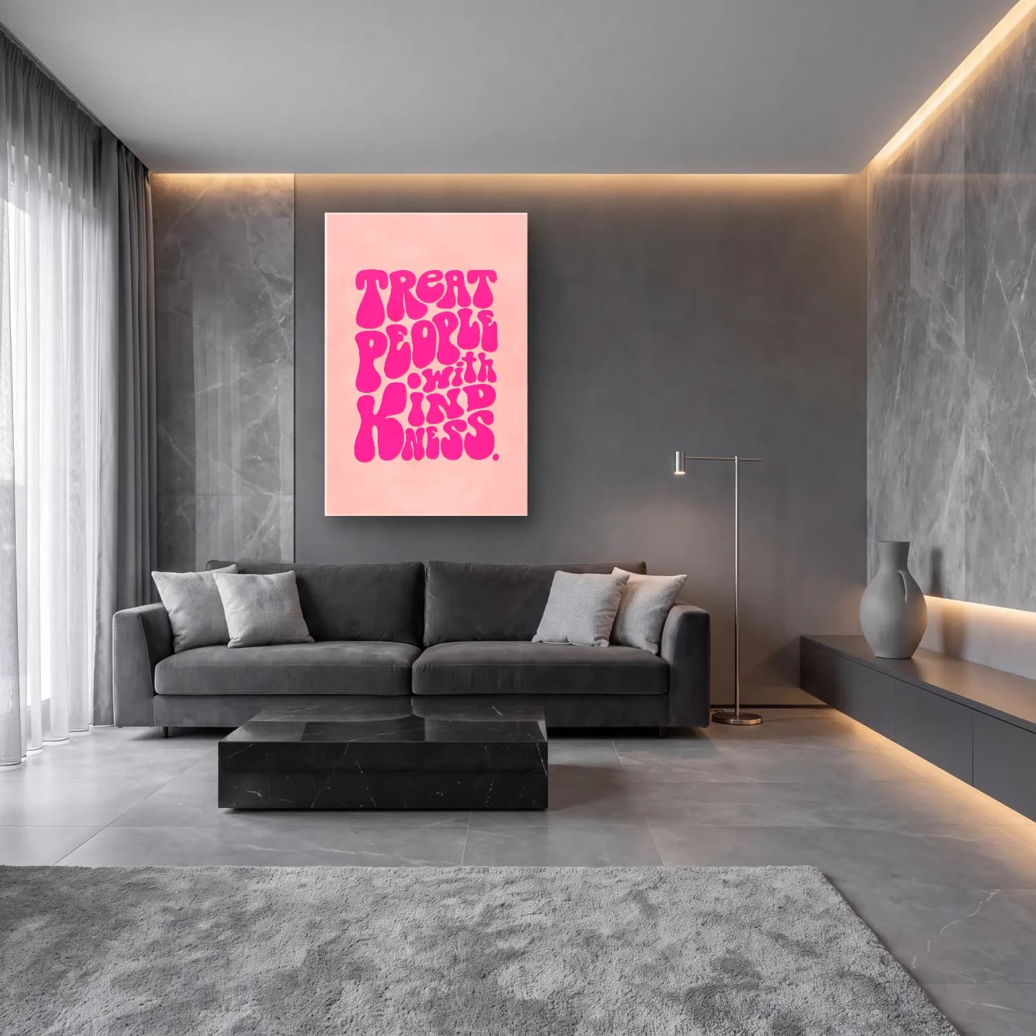 Pastel Yazılı Tasarım No. 48 cam tablo — lüks salon duvarında