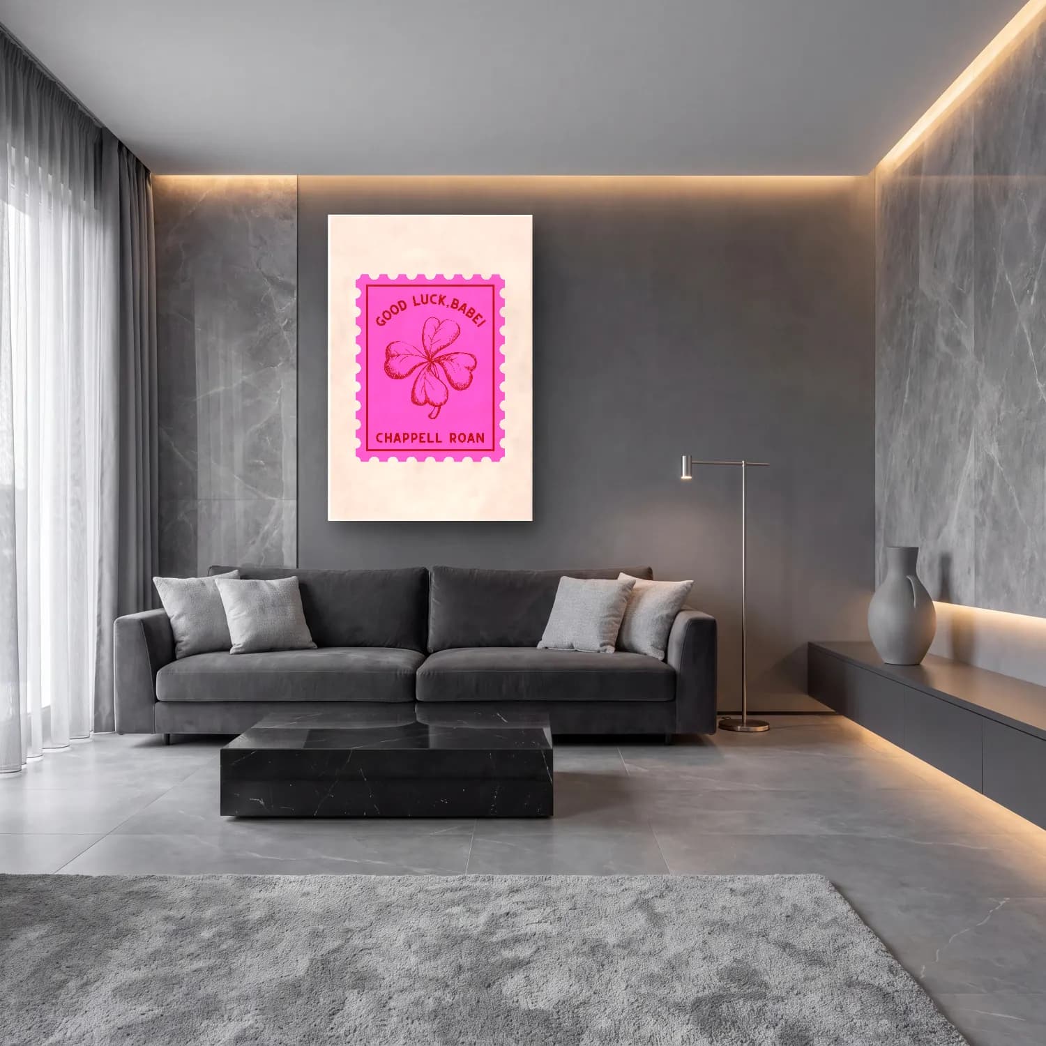 Pastel Fiyonk No. 78 cam tablo — lüks salon duvarında