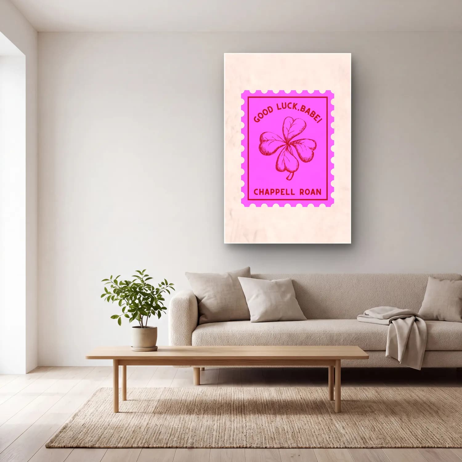 Pastel Fiyonk No. 78 cam tablo — açık renk salonda