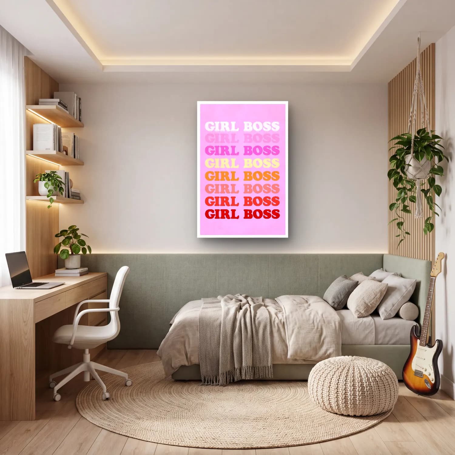 Pastel Yazılı Tasarım No. 49 cam tablo — genç odasında