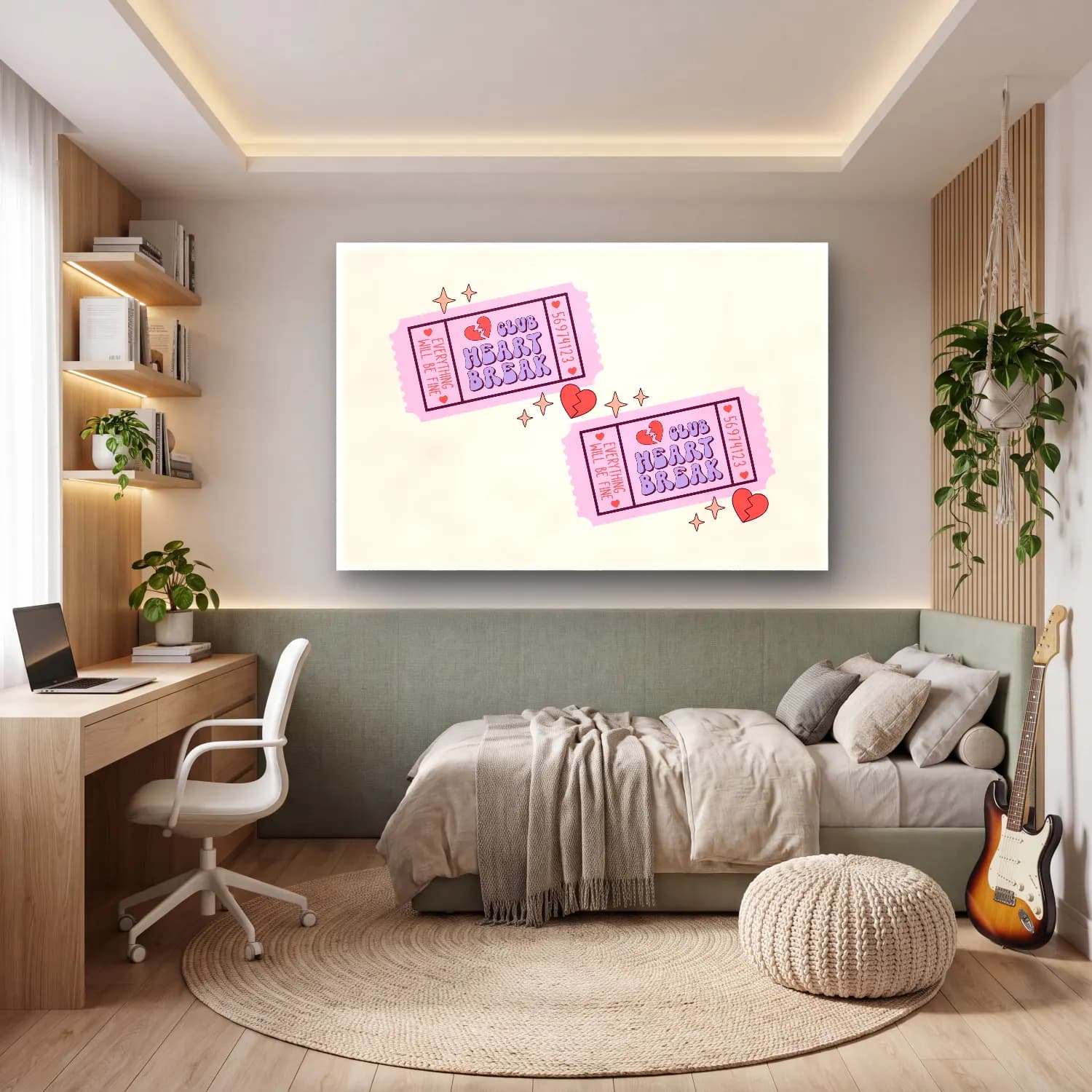 Pastel Yazılı Tasarım No. 51 cam tablo — genç odasında