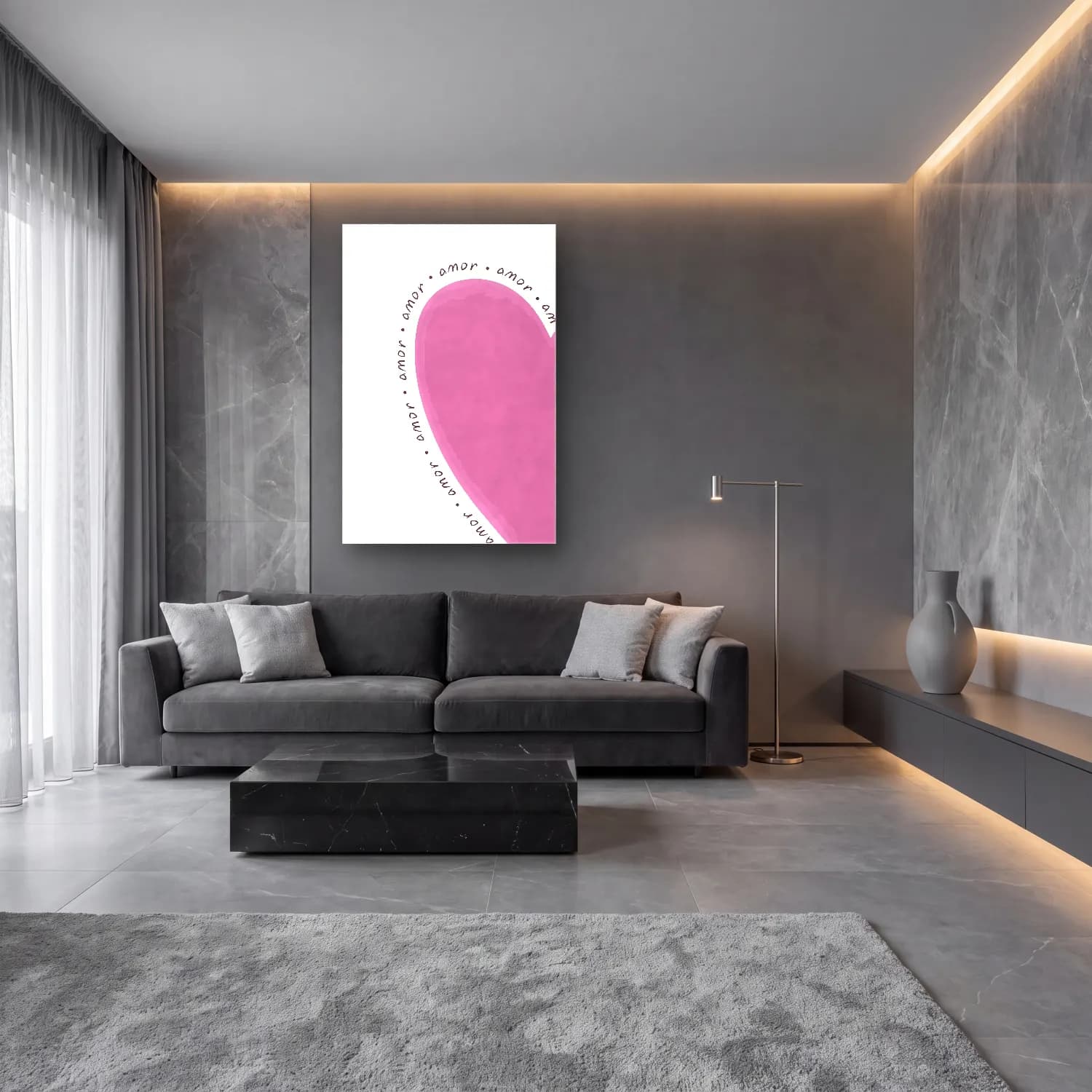 Pastel Yazılı Tasarım No. 52 cam tablo — lüks salon duvarında