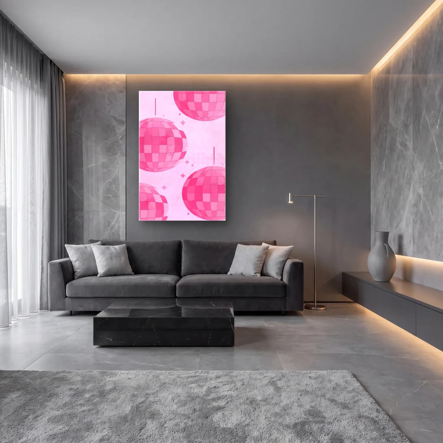Pastel Yılbaşı Süsleri No. 9 cam tablo — lüks salon duvarında