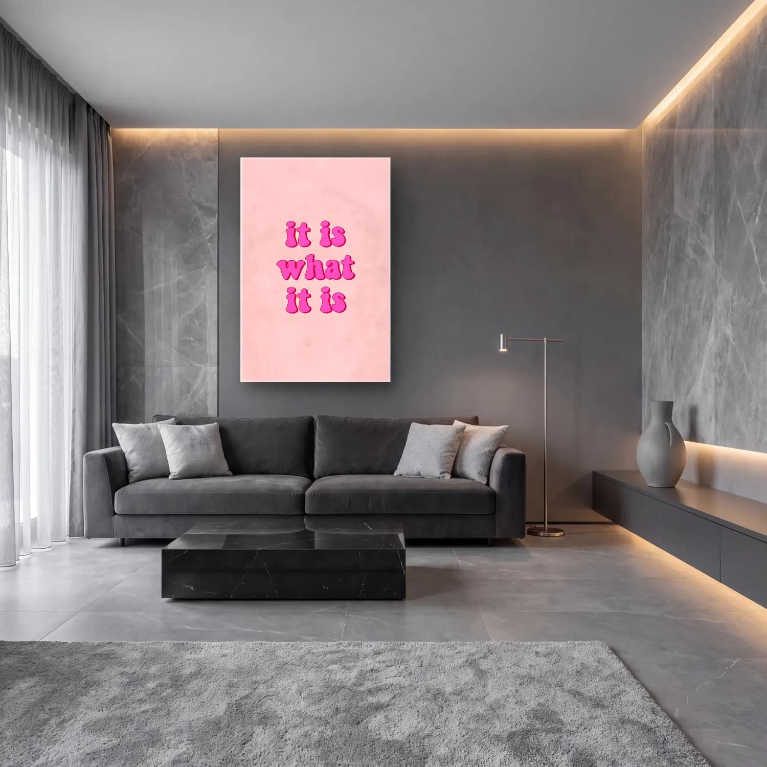 Pastel Yazılı Tasarım No. 53 cam tablo — lüks salon duvarında