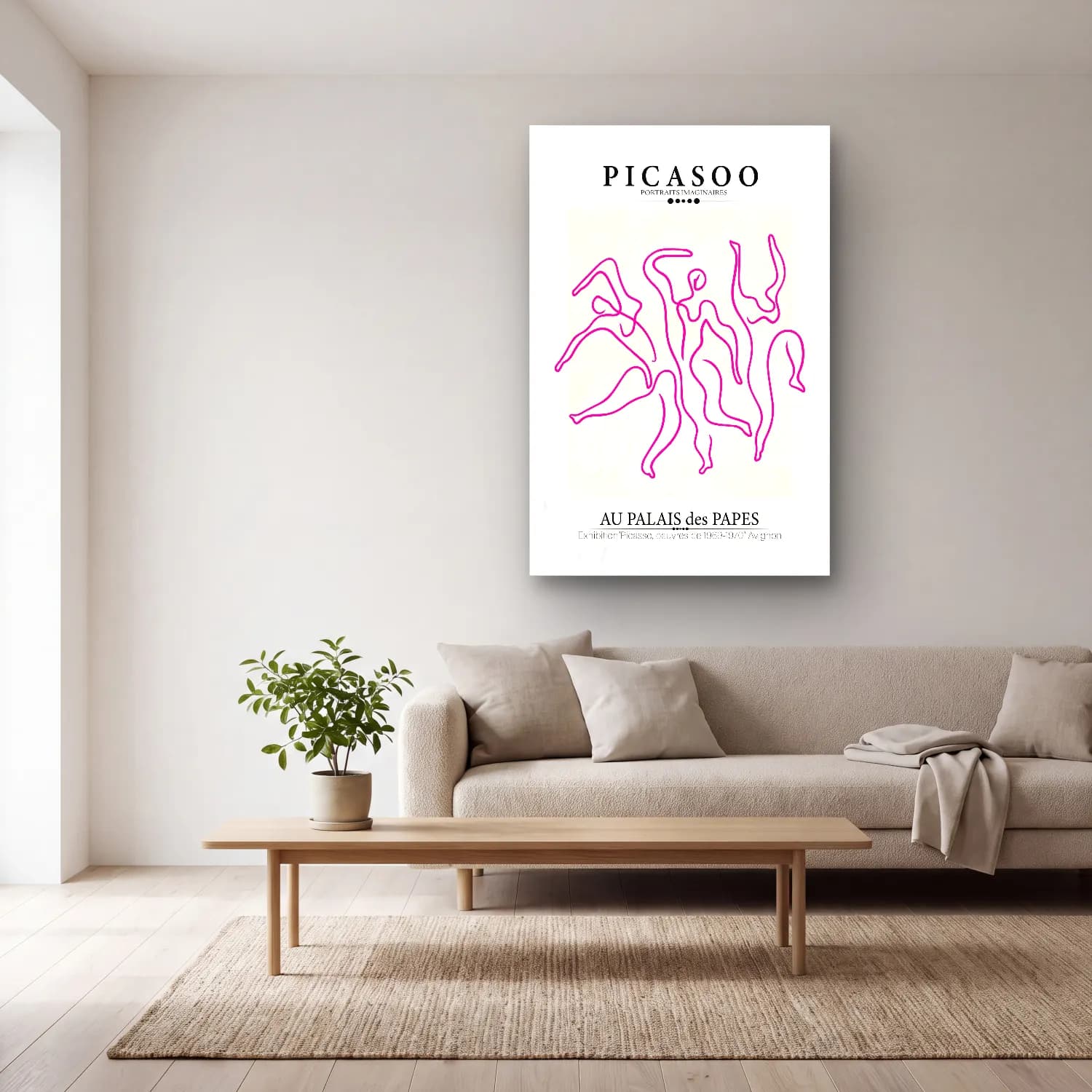 Çizgi Sanatı Dansçılar – Pembe Tonlar cam tablo — açık renk salonda
