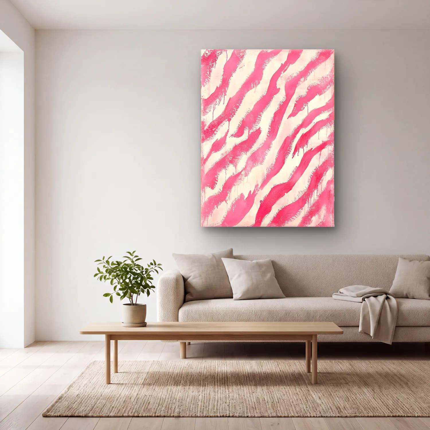 Boho Zebra – Pembe Tonlar cam tablo — açık renk salonda