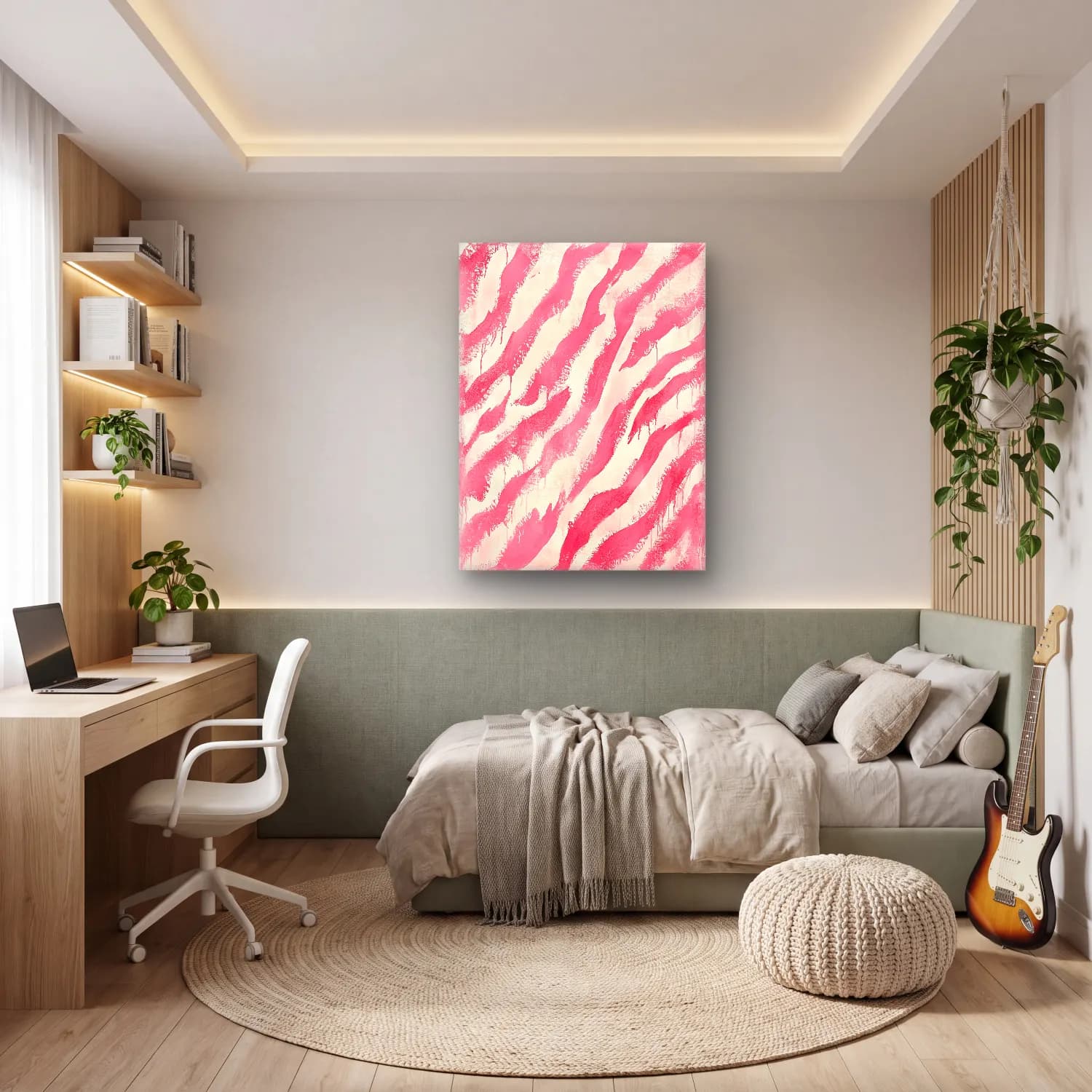 Boho Zebra – Pembe Tonlar cam tablo — genç odasında