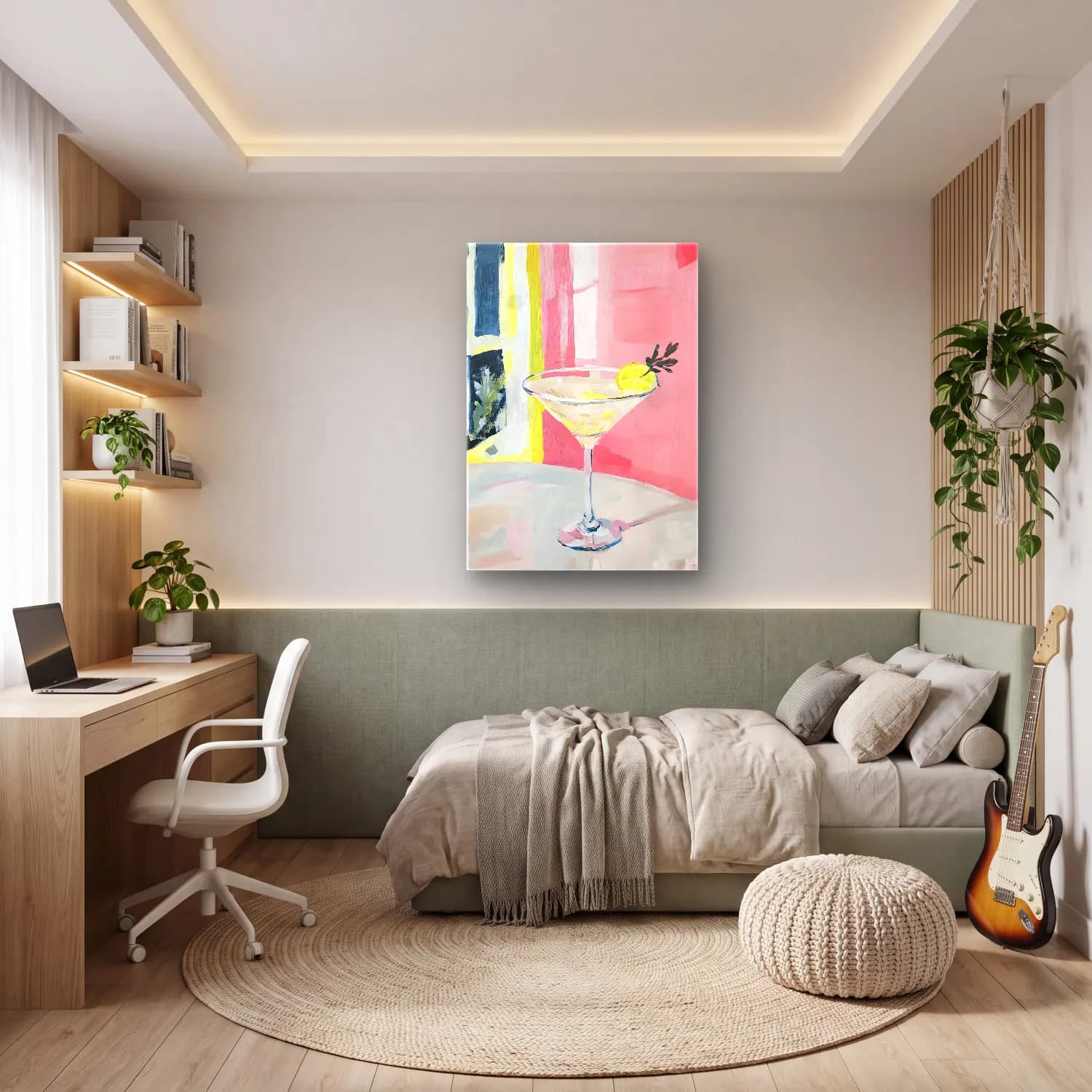 Yağlı Boya Kokteyl – Pastel Tonlar cam tablo — genç odasında