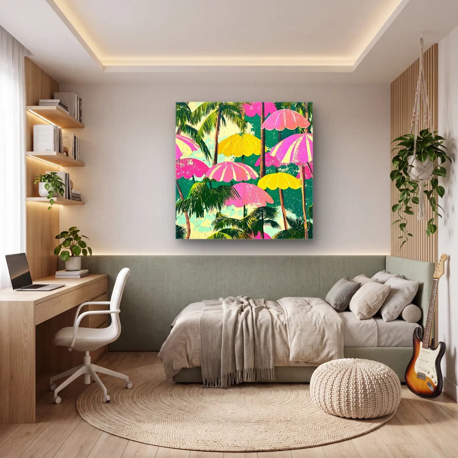 Pastel Palmiyeli Tropik Sahil No. 9 cam tablo — genç odasında