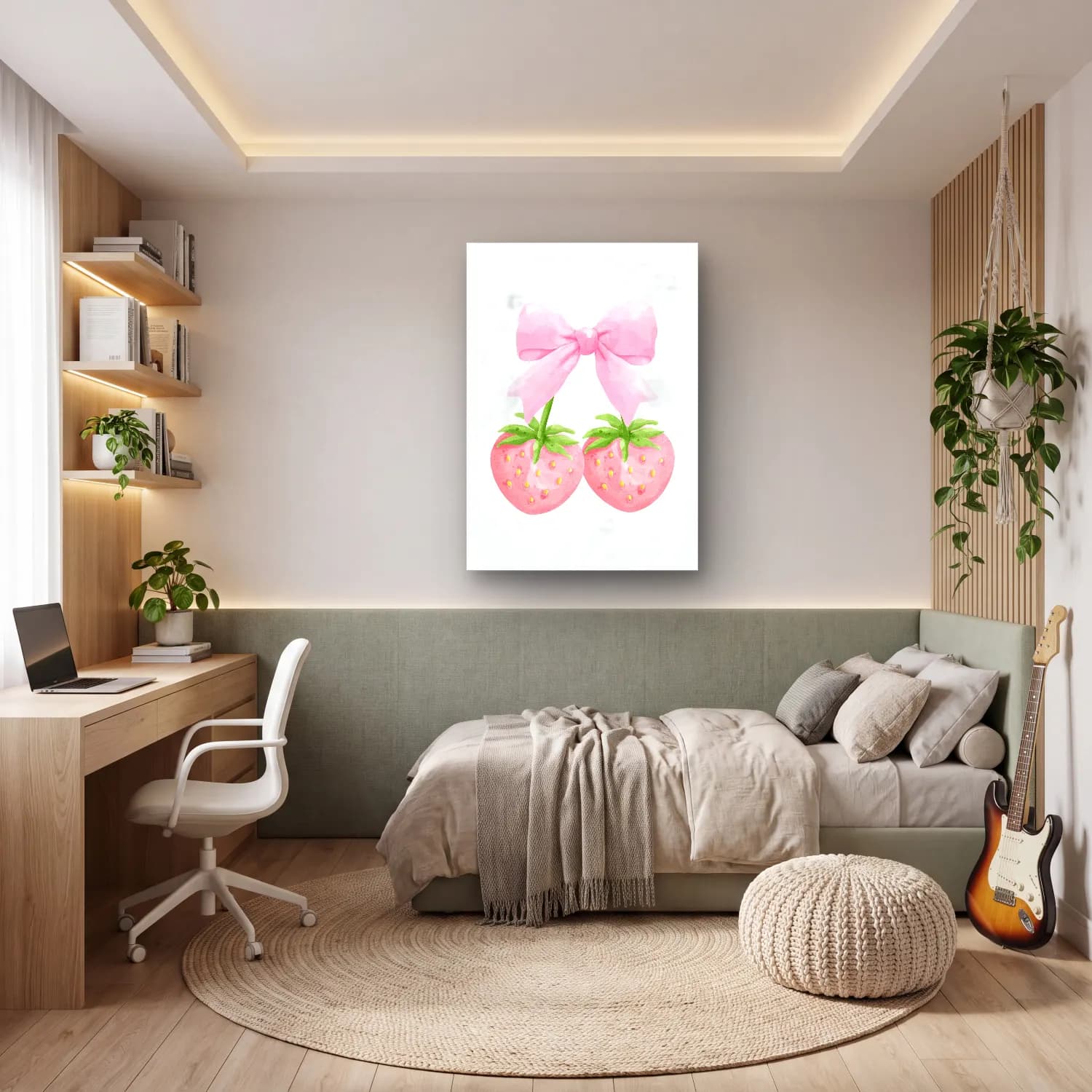 Pastel Çilekler No. 11 cam tablo — genç odasında