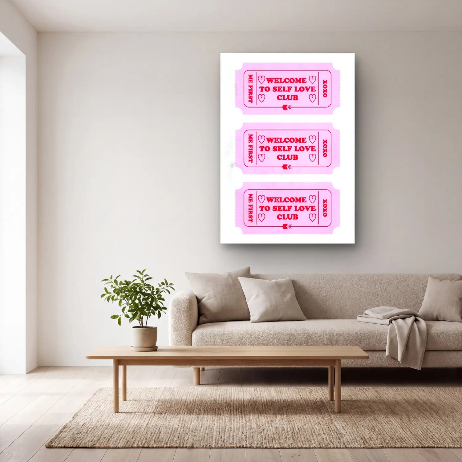 Pastel Söz Posteri No. 14 cam tablo — açık renk salonda