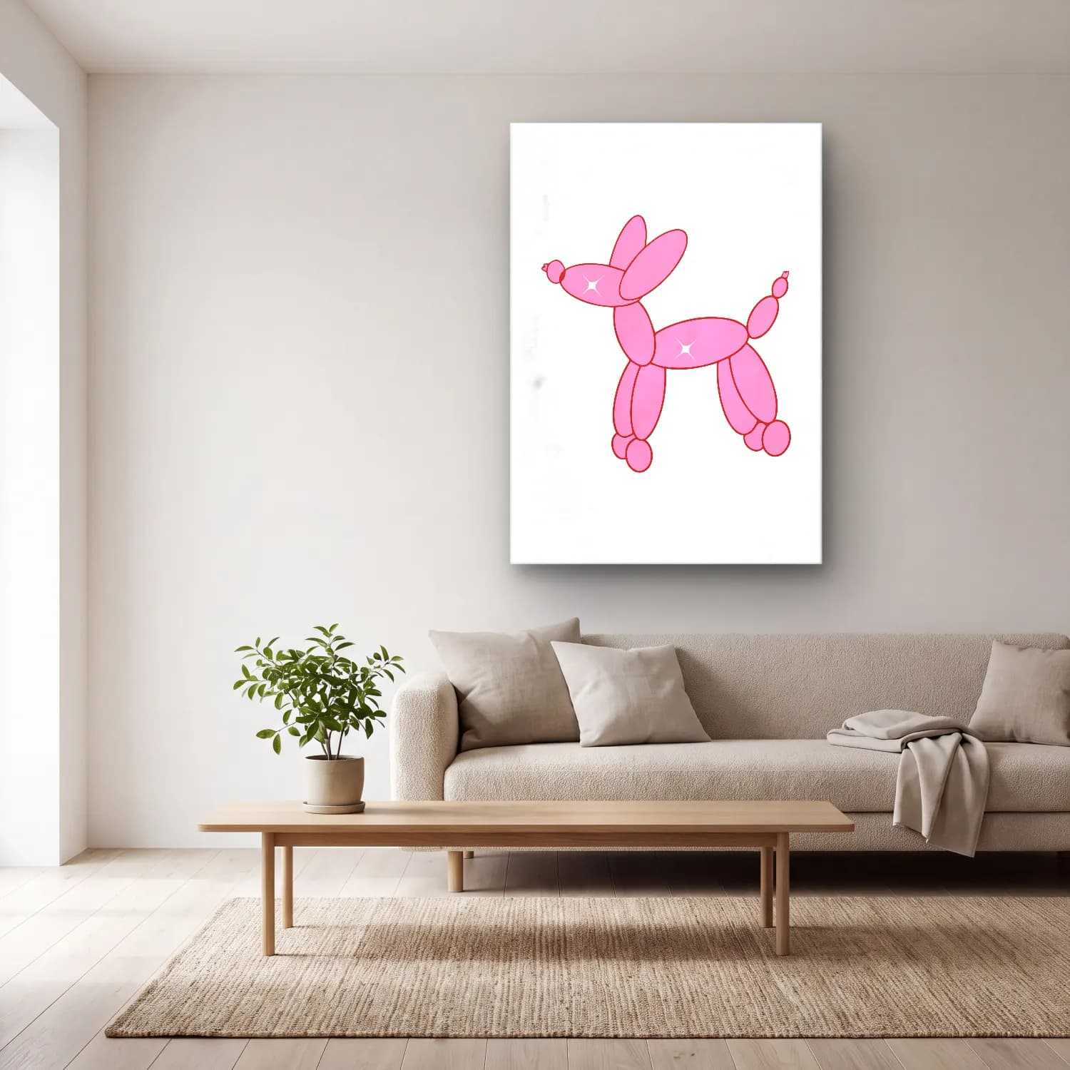 Sevimli İllüstrasyon Köpek No. 43 cam tablo — açık renk salonda