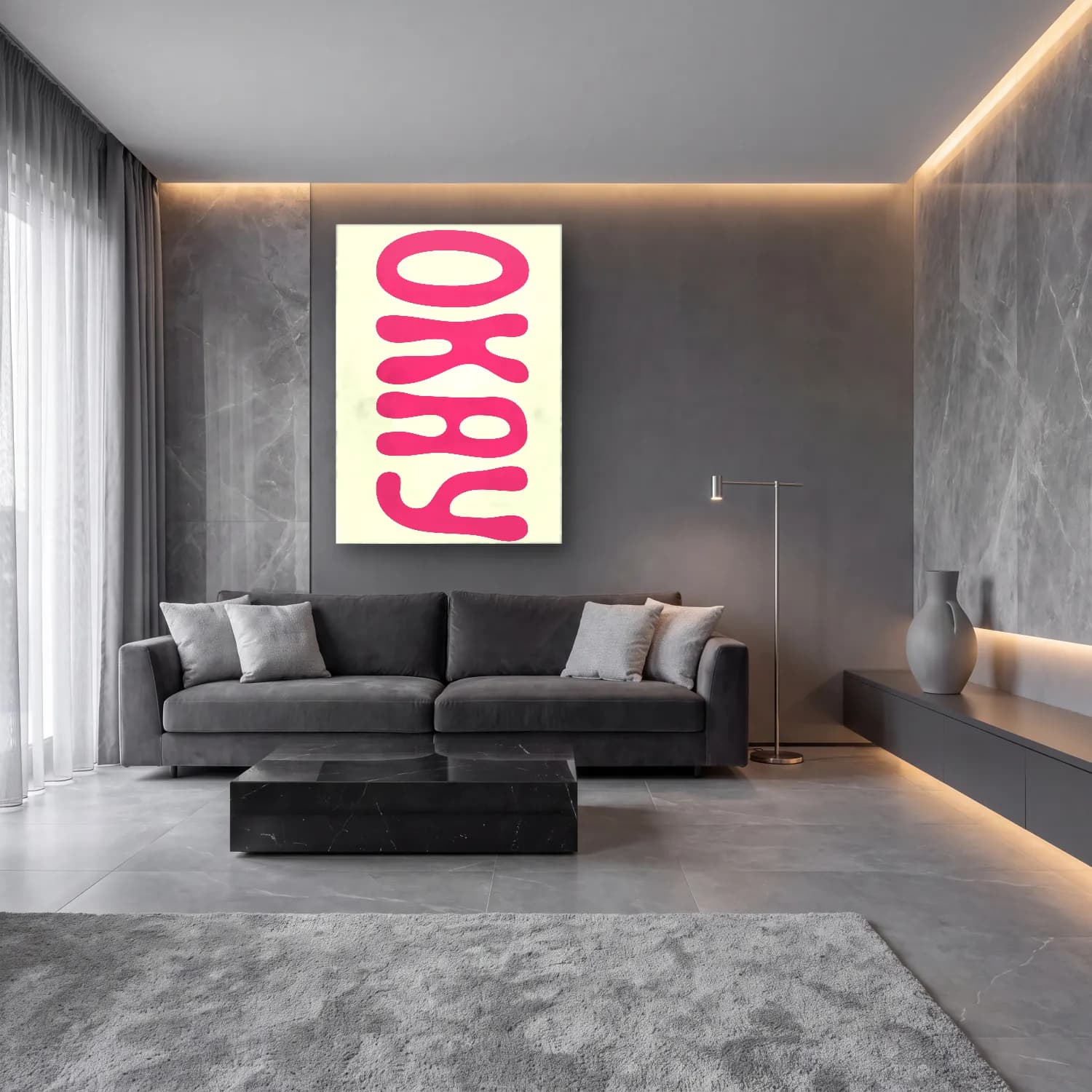 Boho Yazılı Tasarım No. 6 cam tablo — lüks salon duvarında