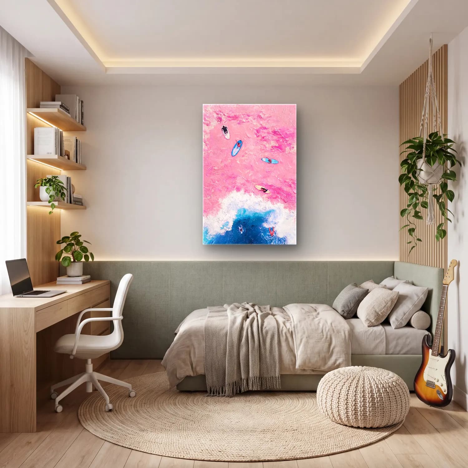 Pastel Sörf – Pembe Tonlar cam tablo — genç odasında
