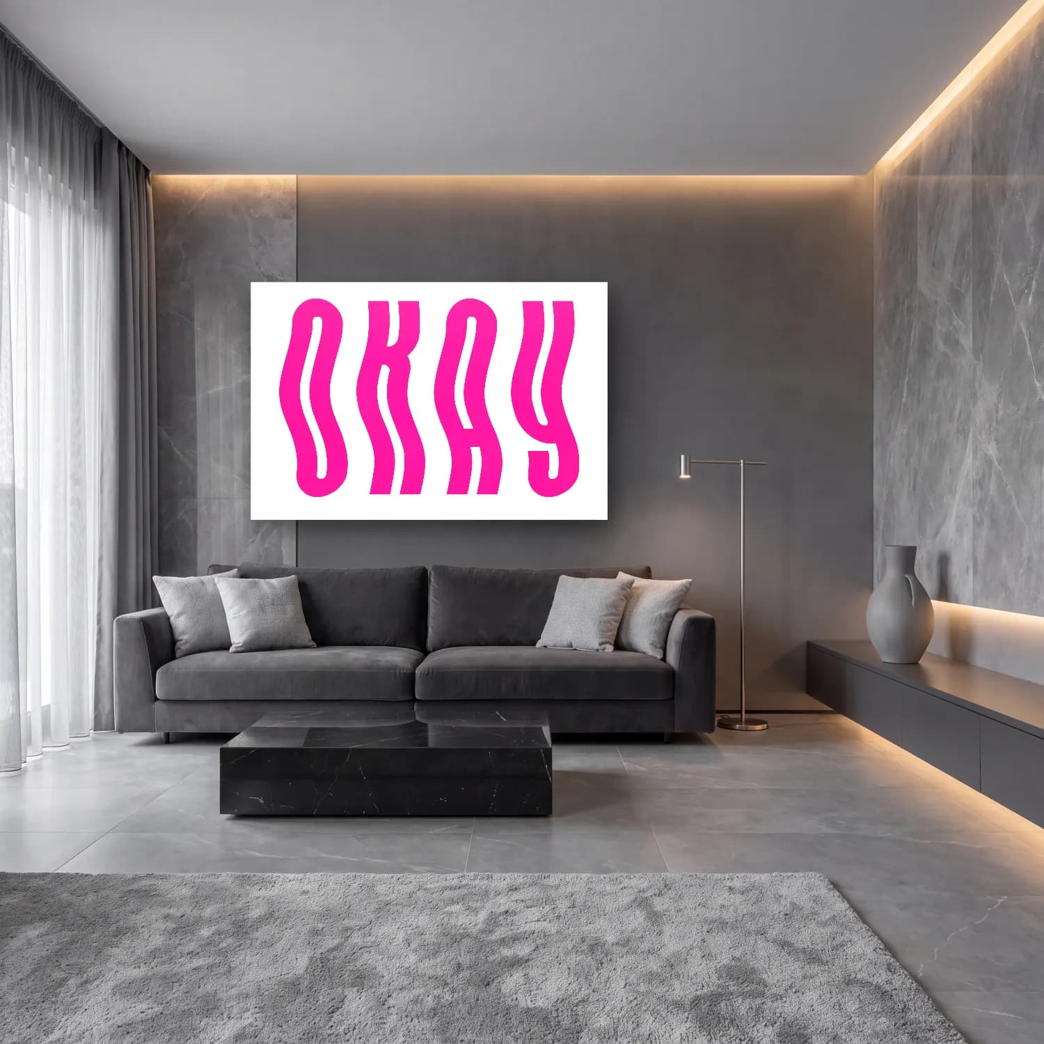 Pastel Yazılı Tasarım No. 58 cam tablo — lüks salon duvarında