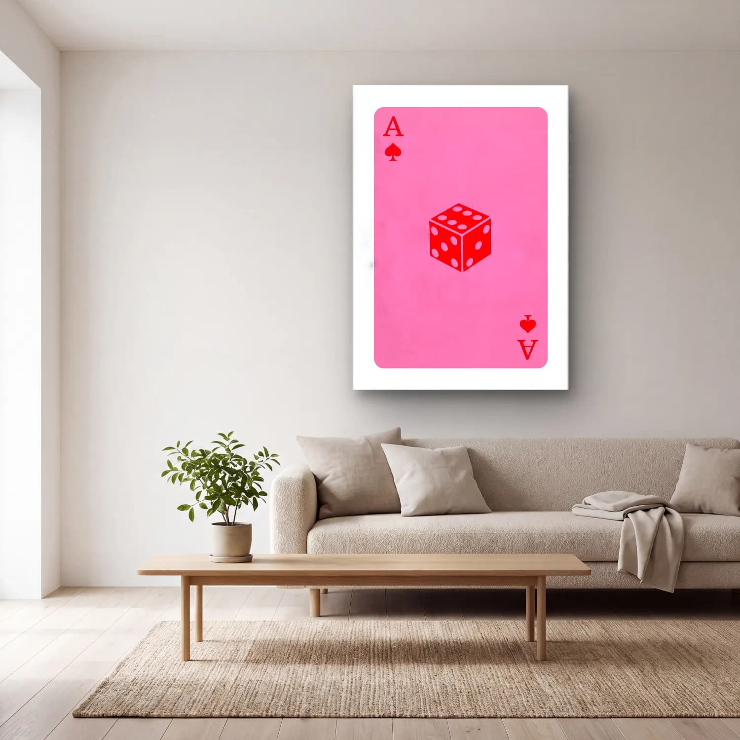 Pop Art Dama Deseni – Pembe Tonlar cam tablo — açık renk salonda