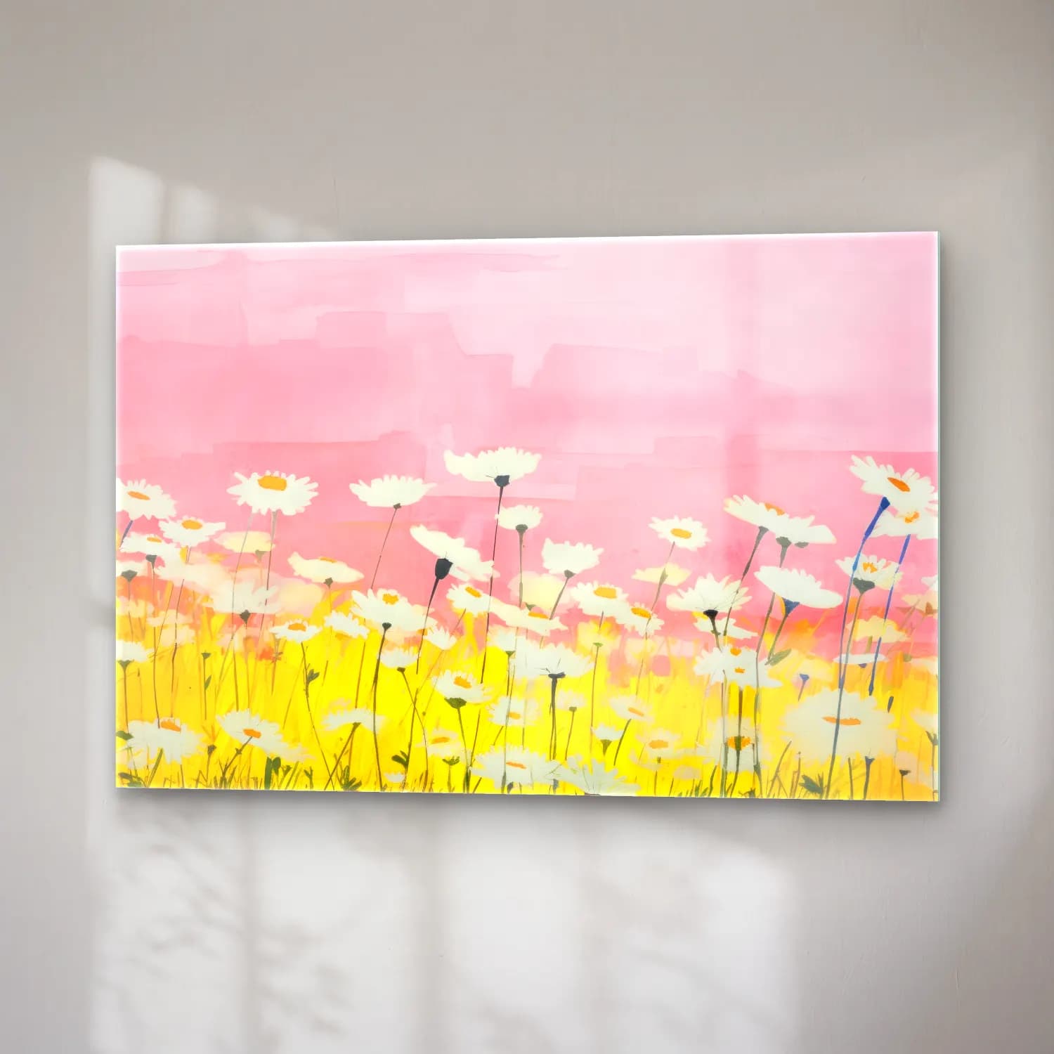Pastel Papatyalar No. 19 cam tablo — sağ açıdan görünüm