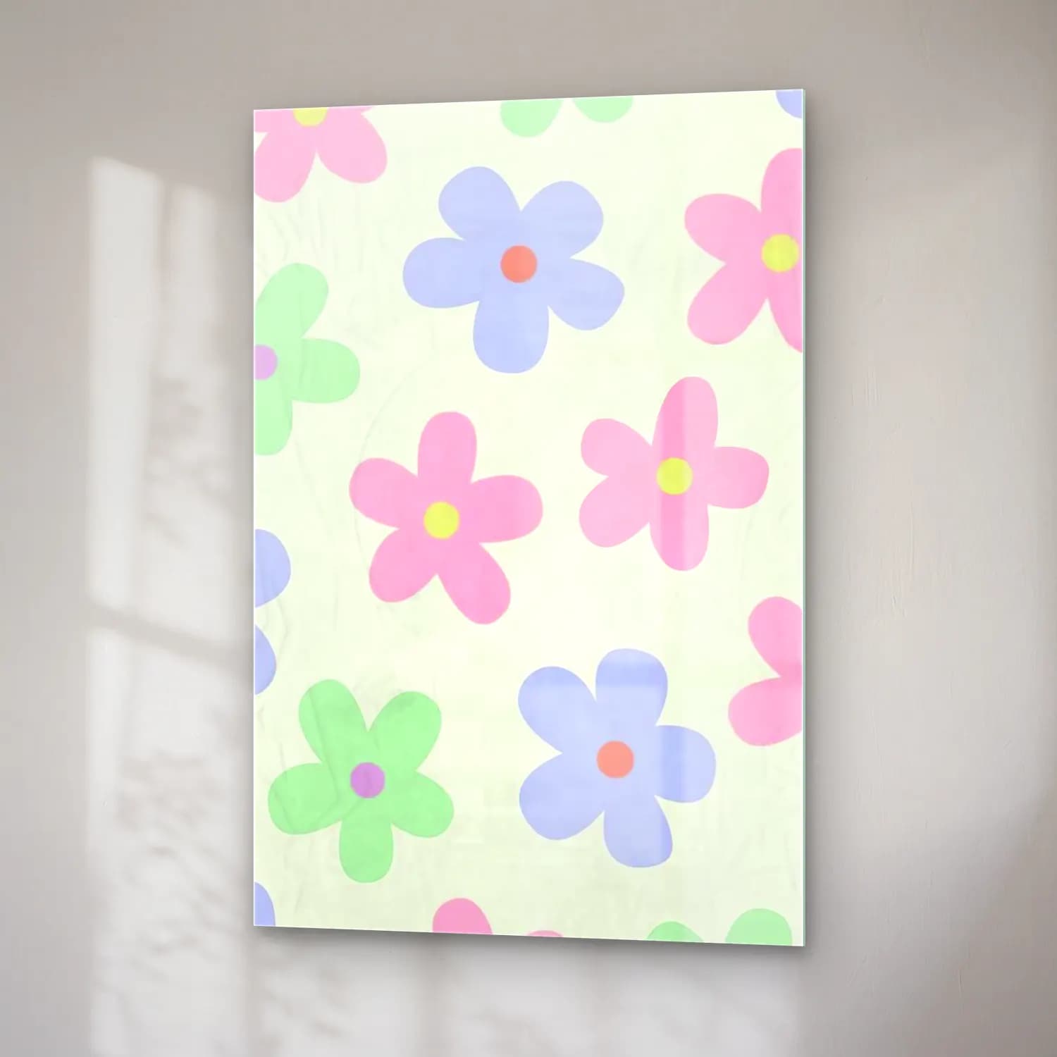 Pastel Çiçek Deseni No. 62 cam tablo — sağ açıdan görünüm