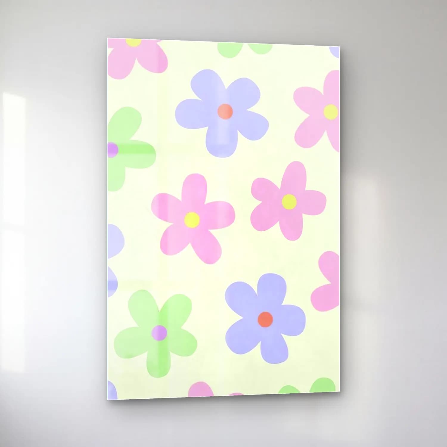 Pastel Çiçek Deseni No. 62 cam tablo — sol açıdan görünüm