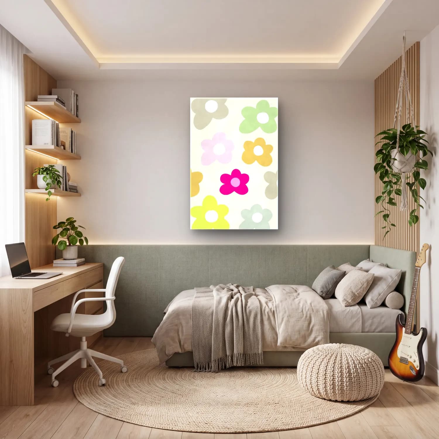 Pastel Çiçek Deseni No. 63 cam tablo — genç odasında