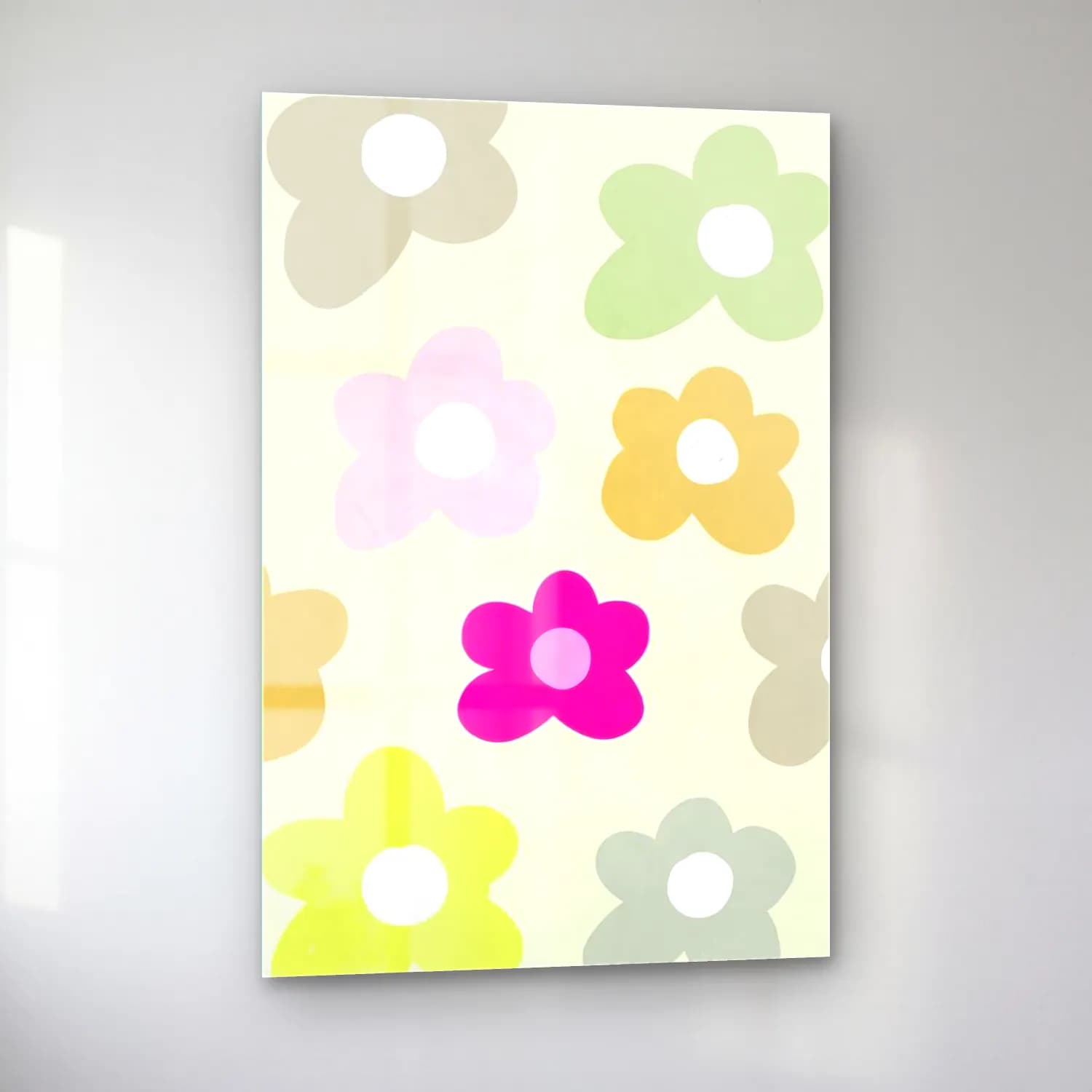 Pastel Çiçek Deseni No. 63 cam tablo — sol açıdan görünüm