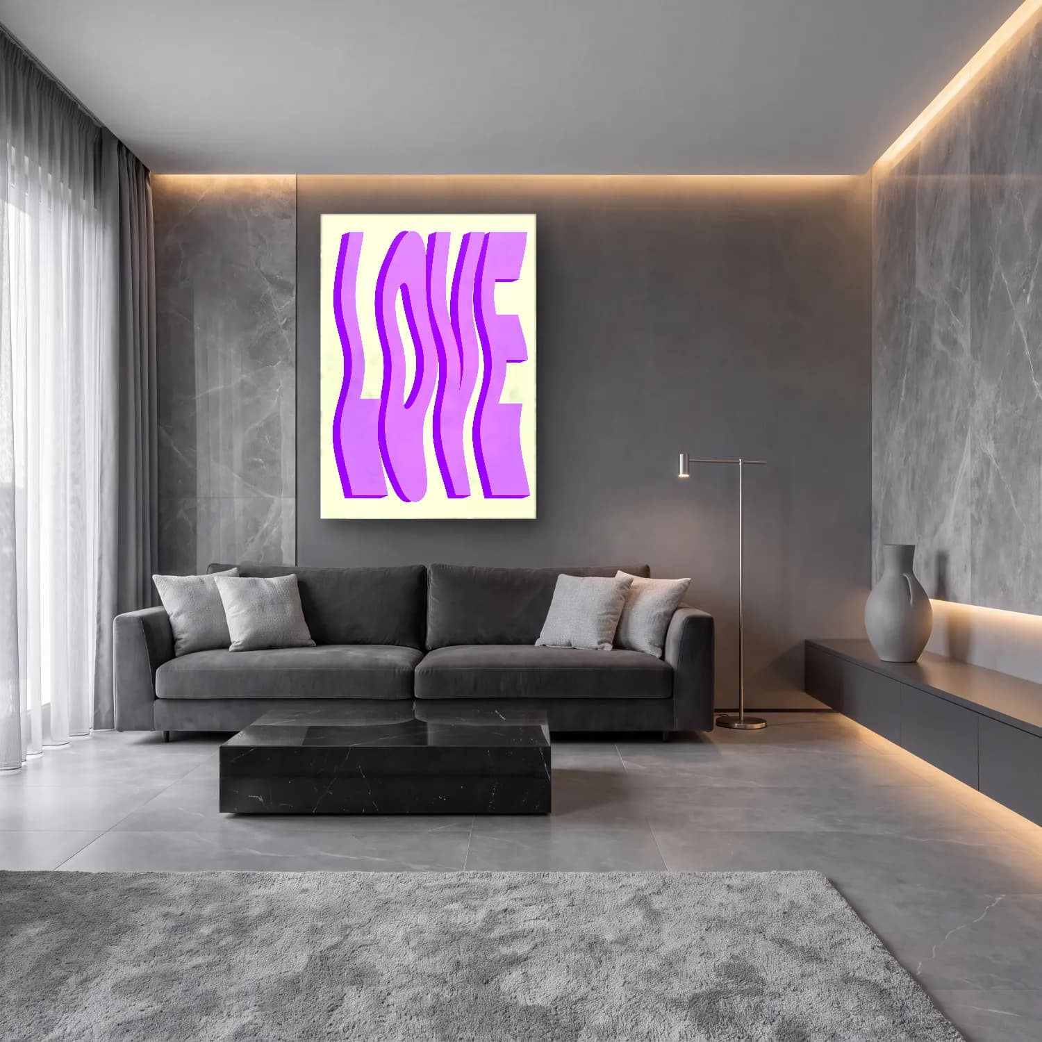 Pastel Yazılı Tasarım No. 61 cam tablo — lüks salon duvarında