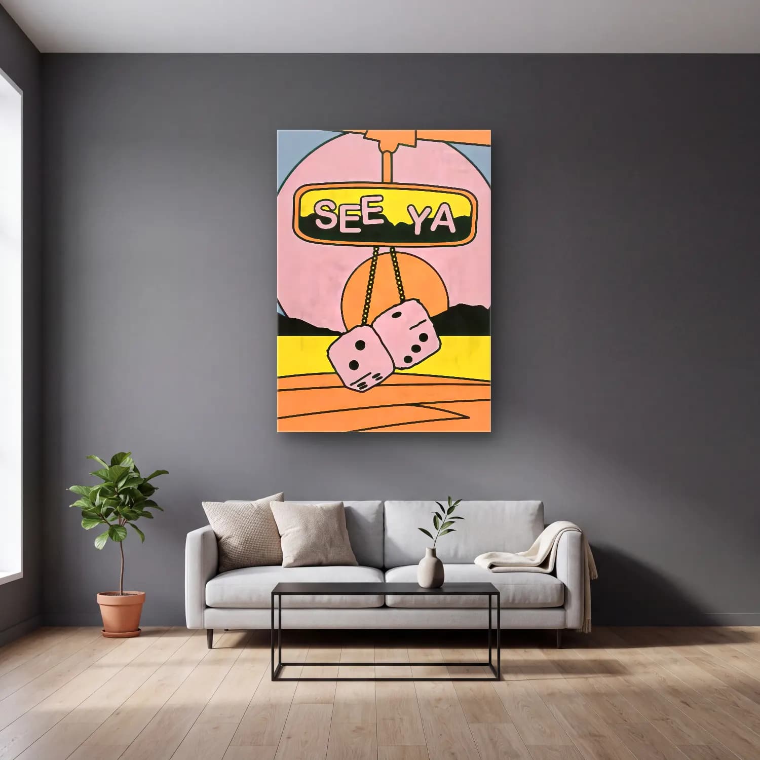 Pastel Peynir Tabağı – Pembe Tonlar cam tablo — gri duvarlı salonda