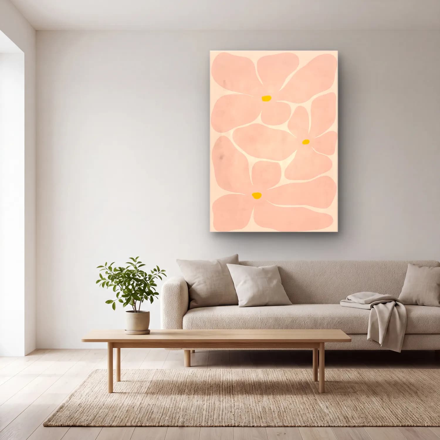 Pastel Çiçek Deseni No. 64 cam tablo — açık renk salonda