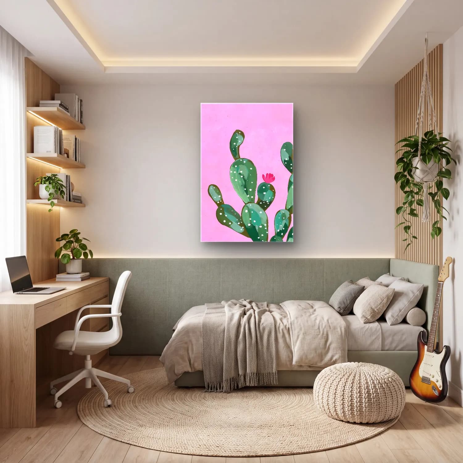 Pastel Kaktüs No. 4 cam tablo — genç odasında