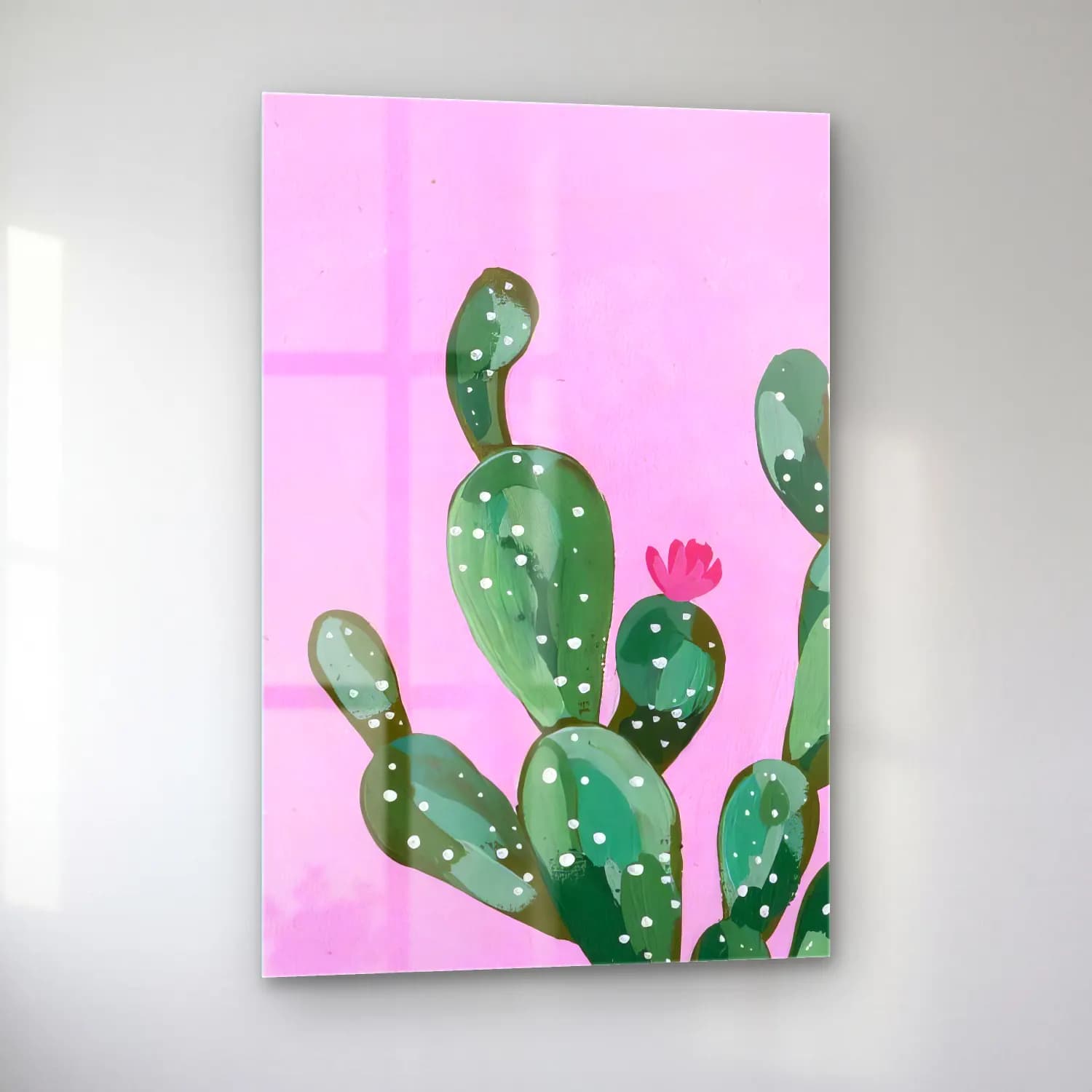 Pastel Kaktüs No. 4 cam tablo — sol açıdan görünüm
