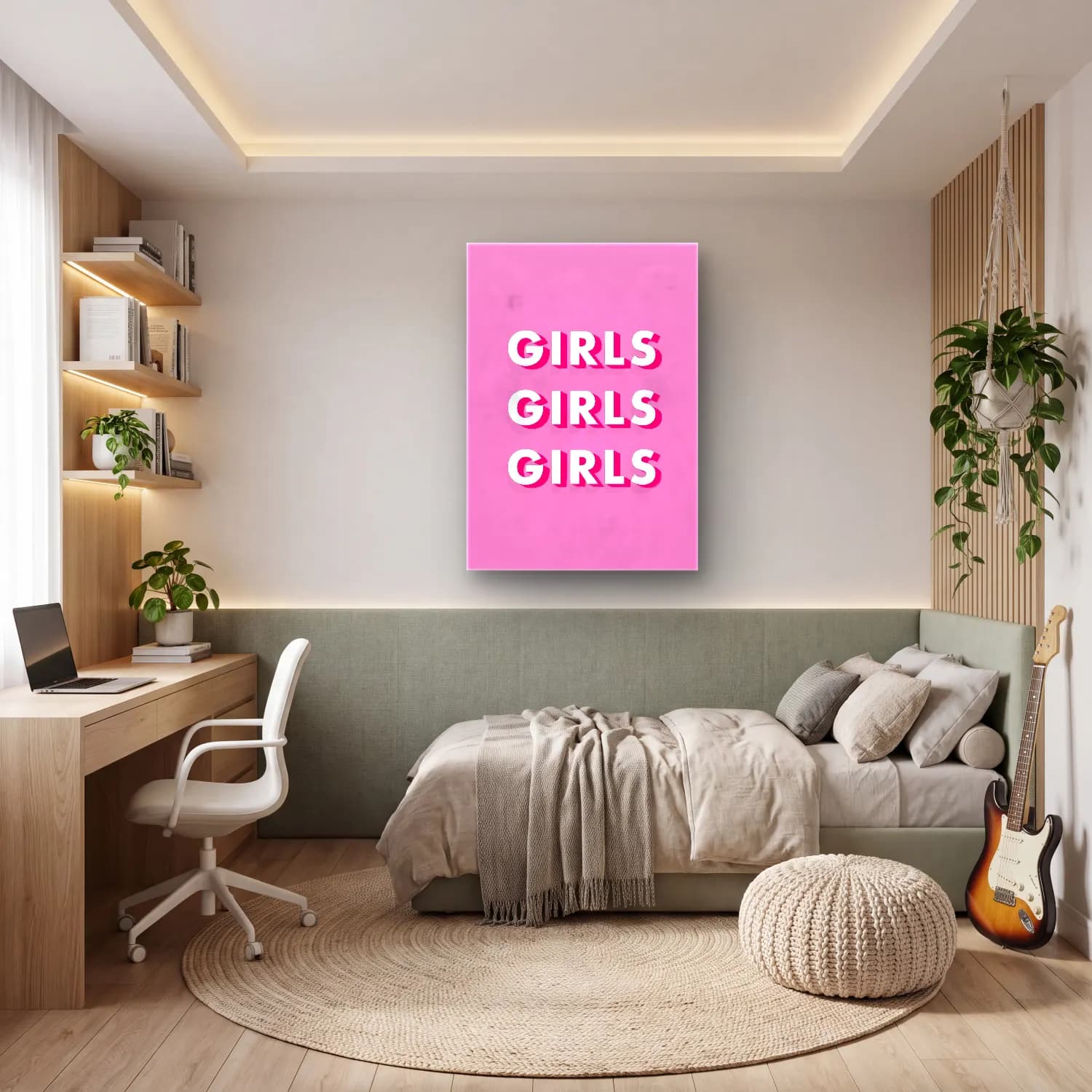 Pastel Yazılı Tasarım No. 62 cam tablo — genç odasında