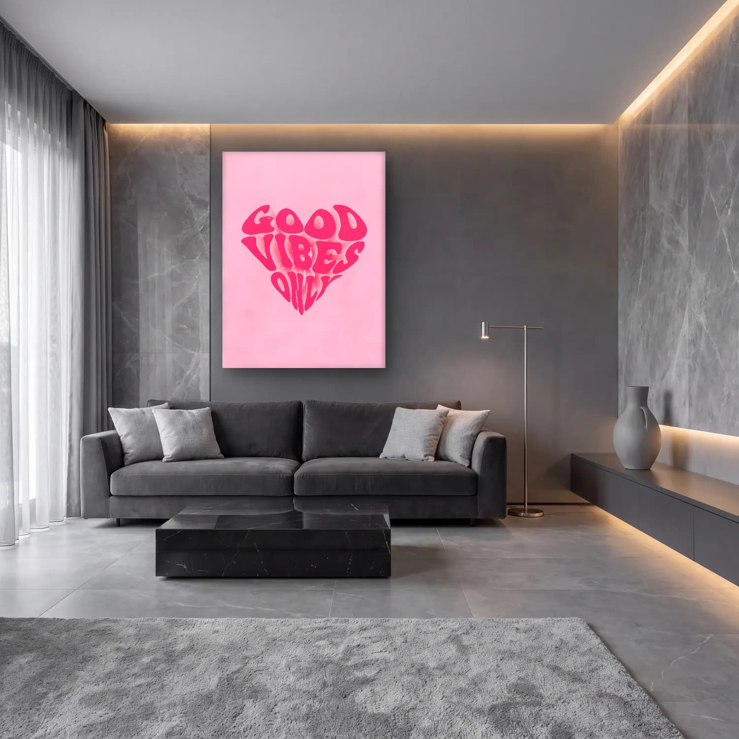 Pastel Yazılı Tasarım No. 63 cam tablo — lüks salon duvarında