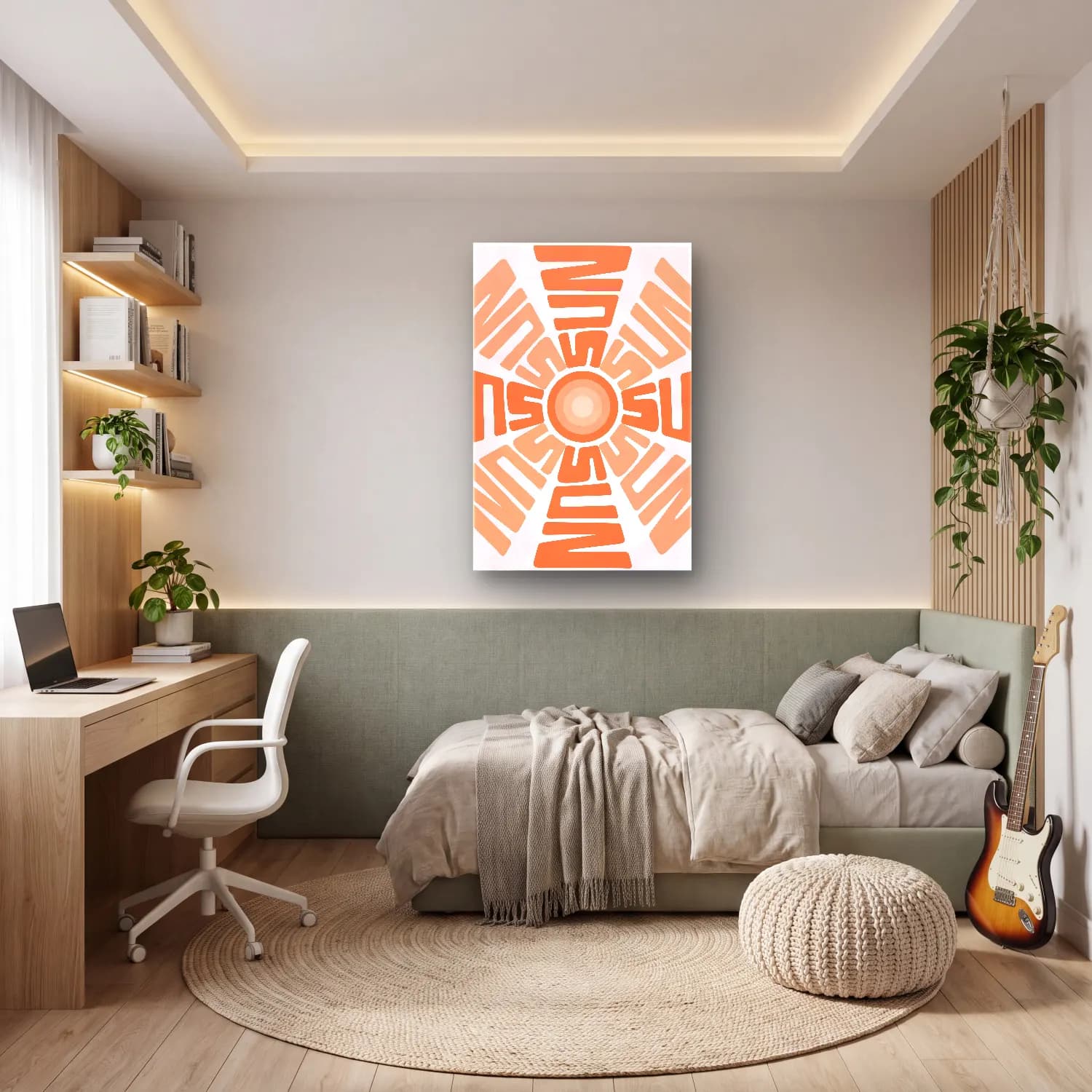 Boho Geometrik Daireler No. 26 cam tablo — genç odasında