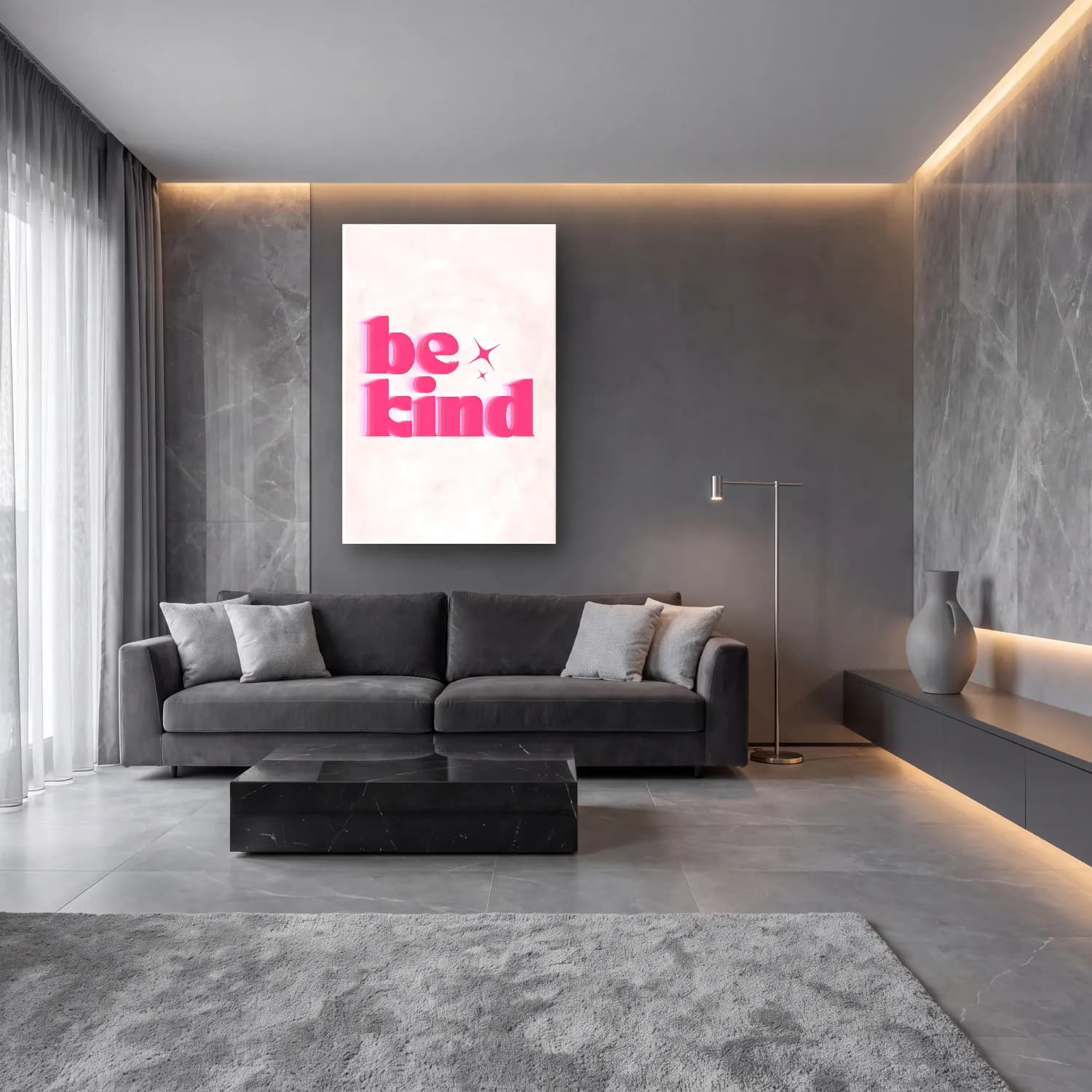 Pastel Yazılı Tasarım No. 68 cam tablo — lüks salon duvarında