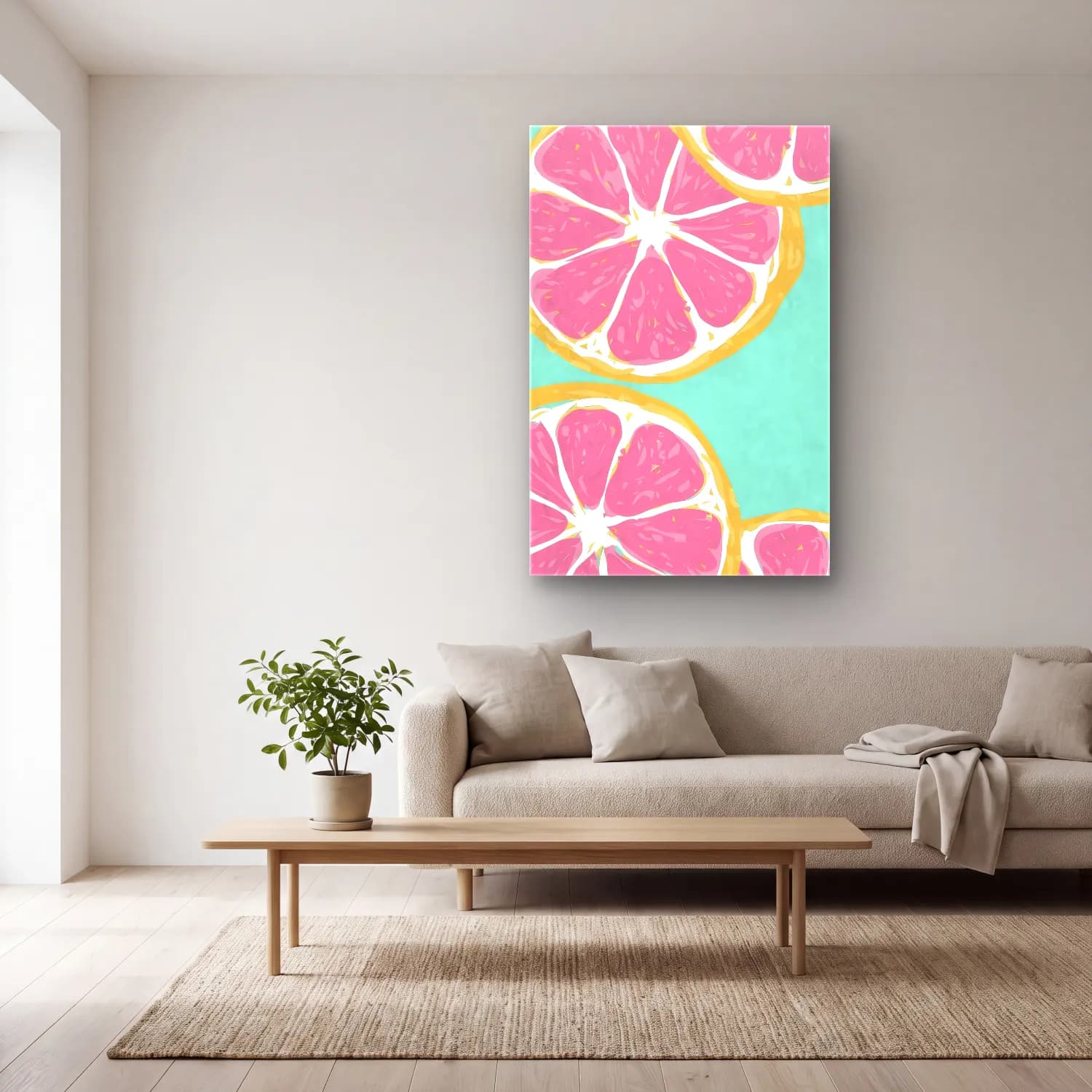 Pastel Portakallar – Pembe Tonlar cam tablo — açık renk salonda