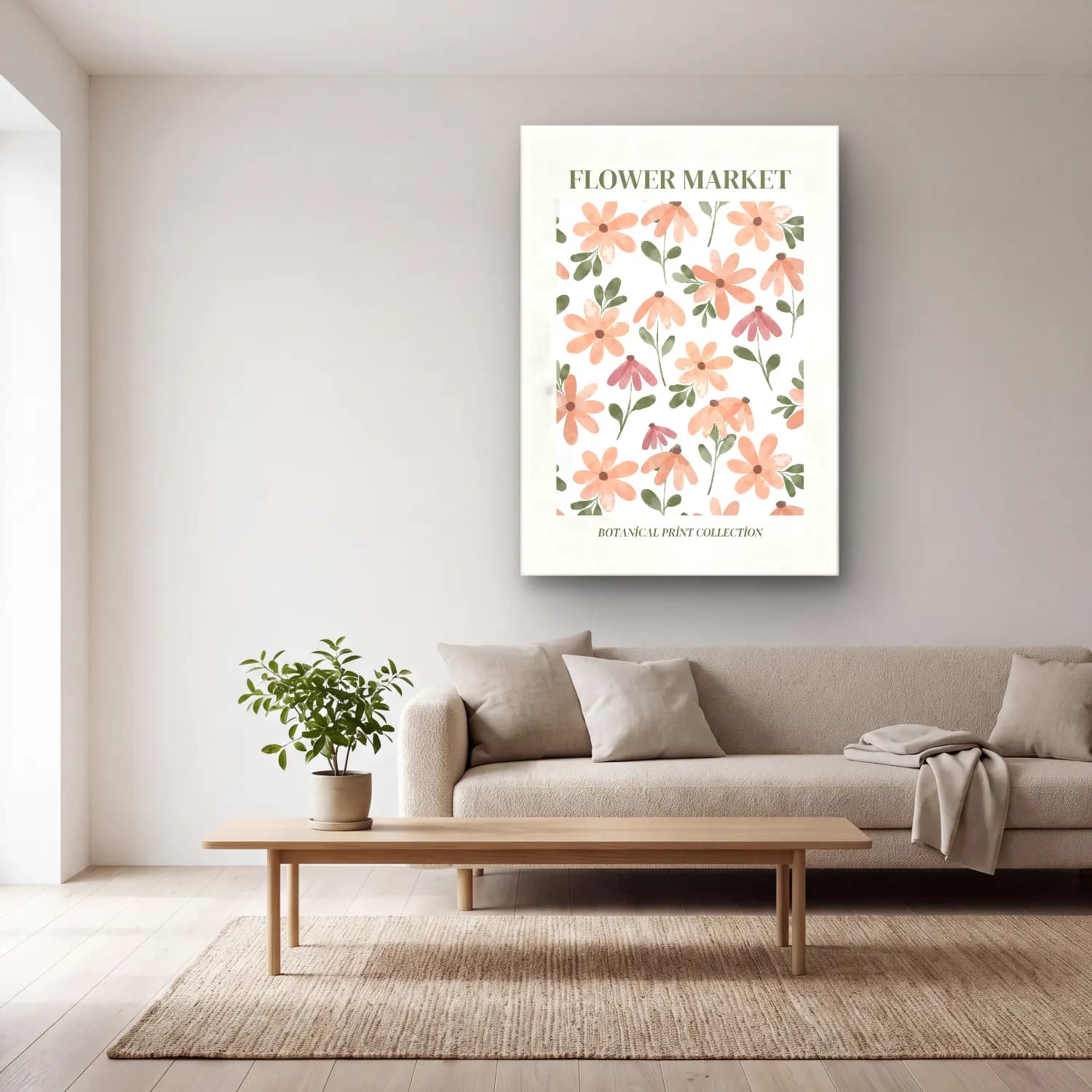 Pastel Çiçek Deseni No. 7 cam tablo — açık renk salonda