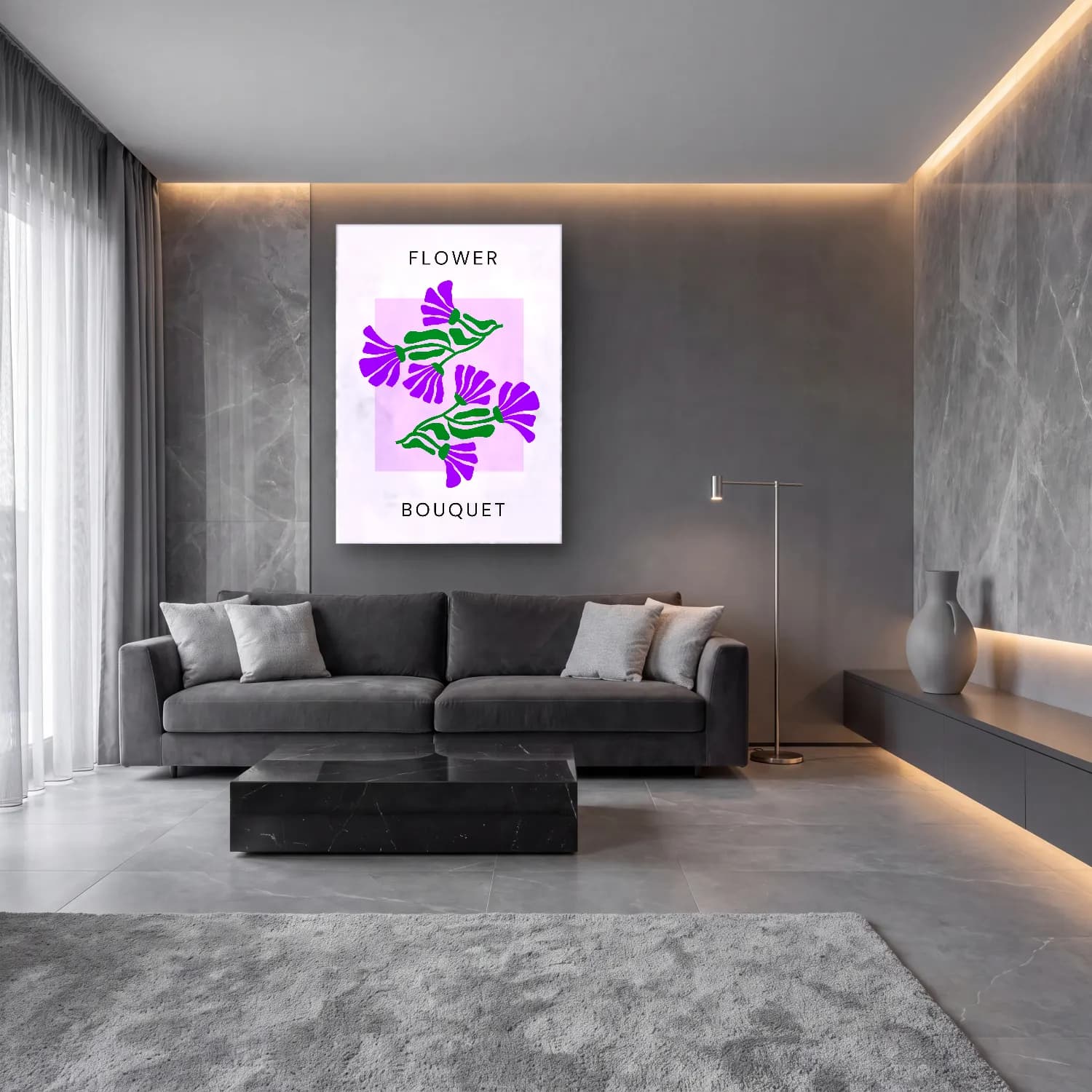 Pastel Çiçek Deseni No. 67 cam tablo — lüks salon duvarında