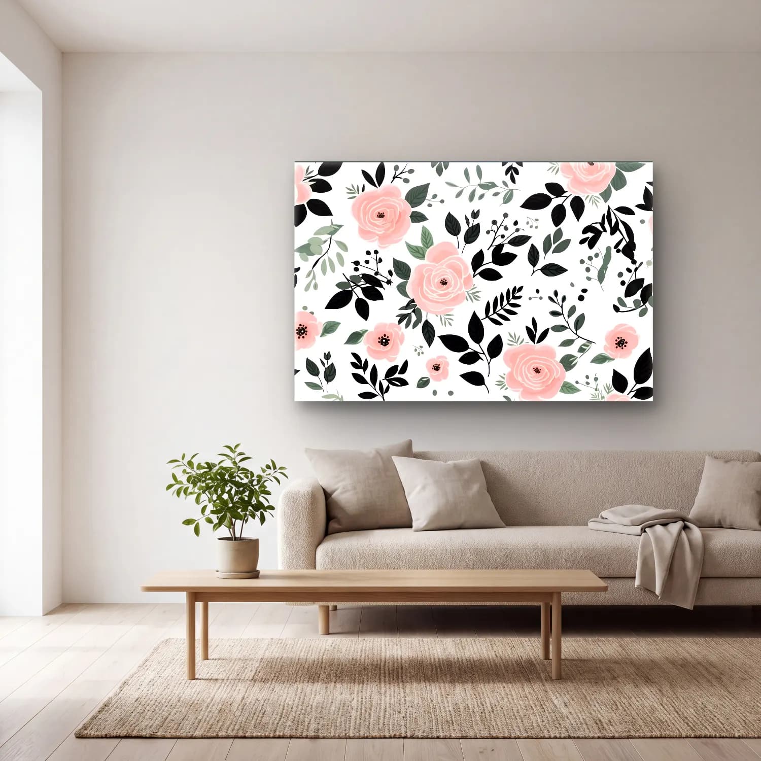 Pastel Çiçek Deseni No. 68 cam tablo — açık renk salonda