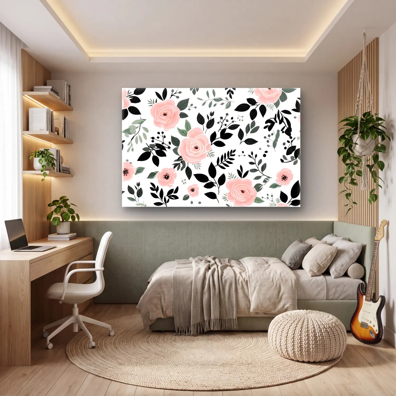 Pastel Çiçek Deseni No. 68 cam tablo — genç odasında