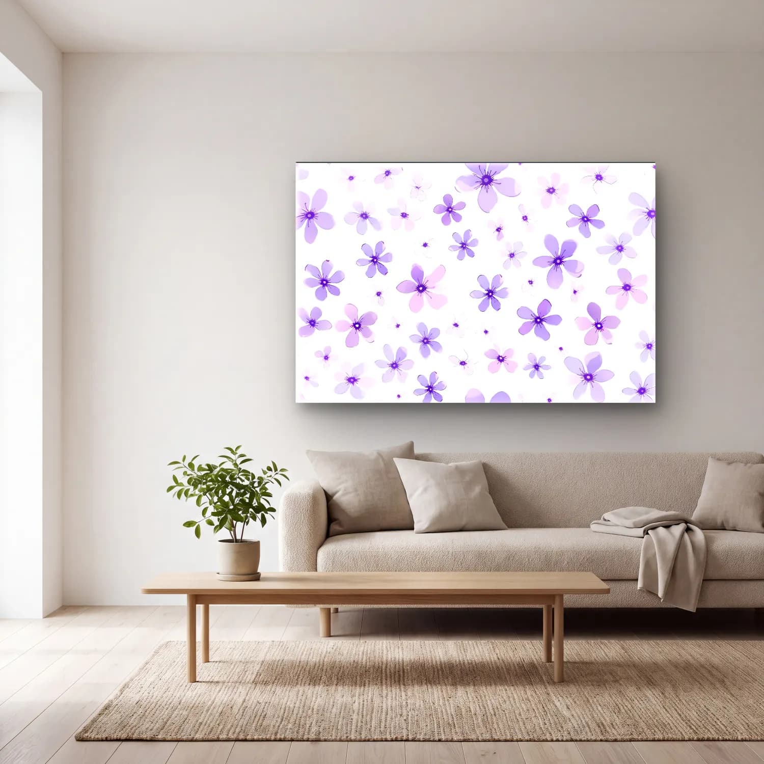 Pastel Çiçek Deseni No. 69 cam tablo — açık renk salonda
