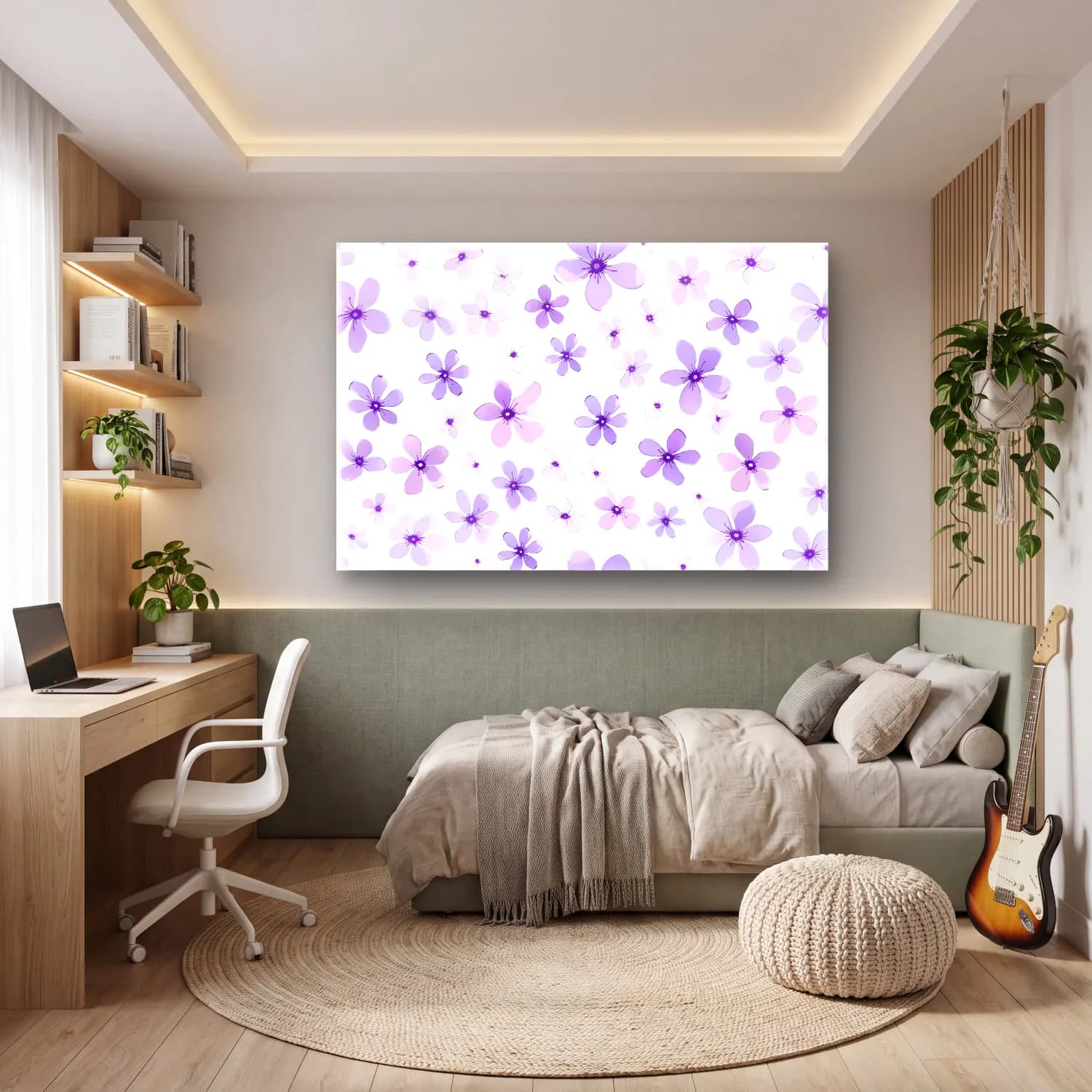 Pastel Çiçek Deseni No. 69 cam tablo — genç odasında