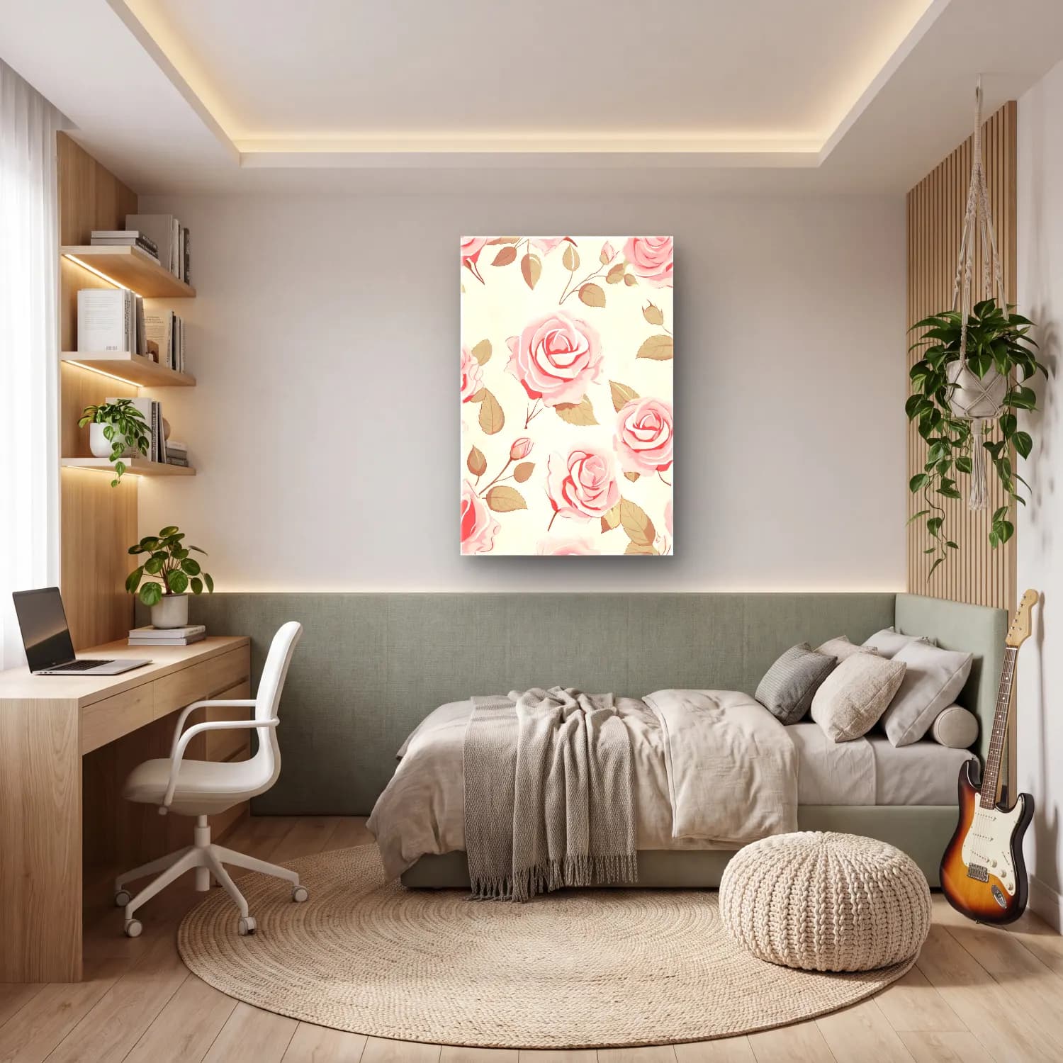 Pastel Güller No. 8 cam tablo — genç odasında