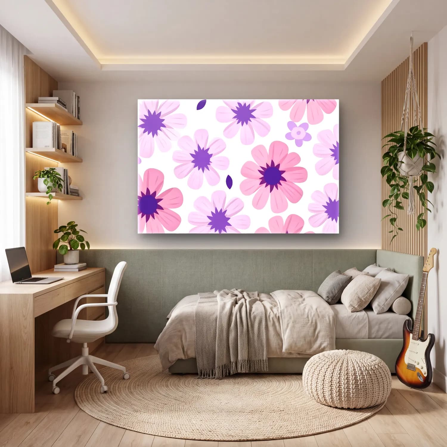 Pastel Çiçek Deseni No. 70 cam tablo — genç odasında