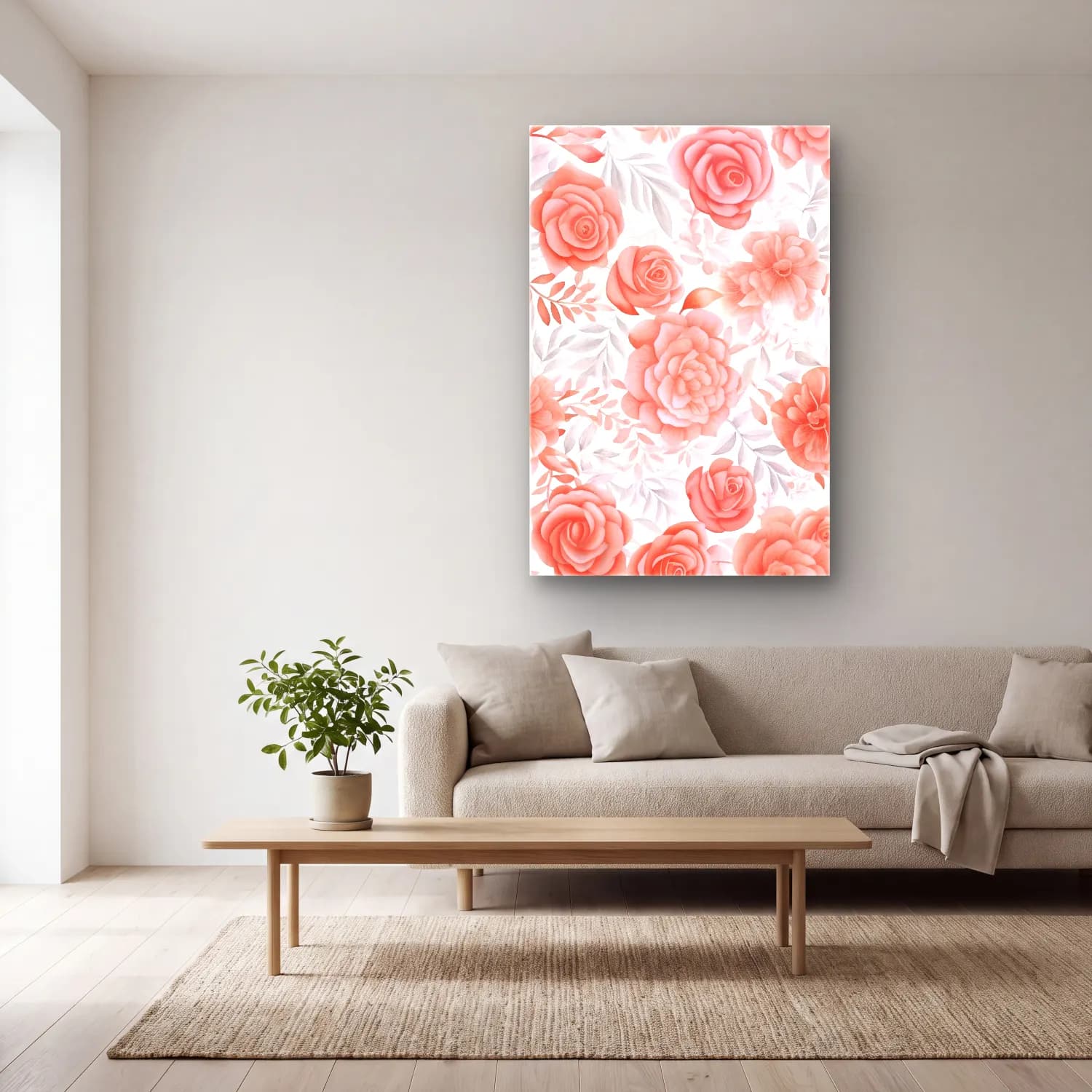 Pastel Çiçek Deseni No. 71 cam tablo — açık renk salonda