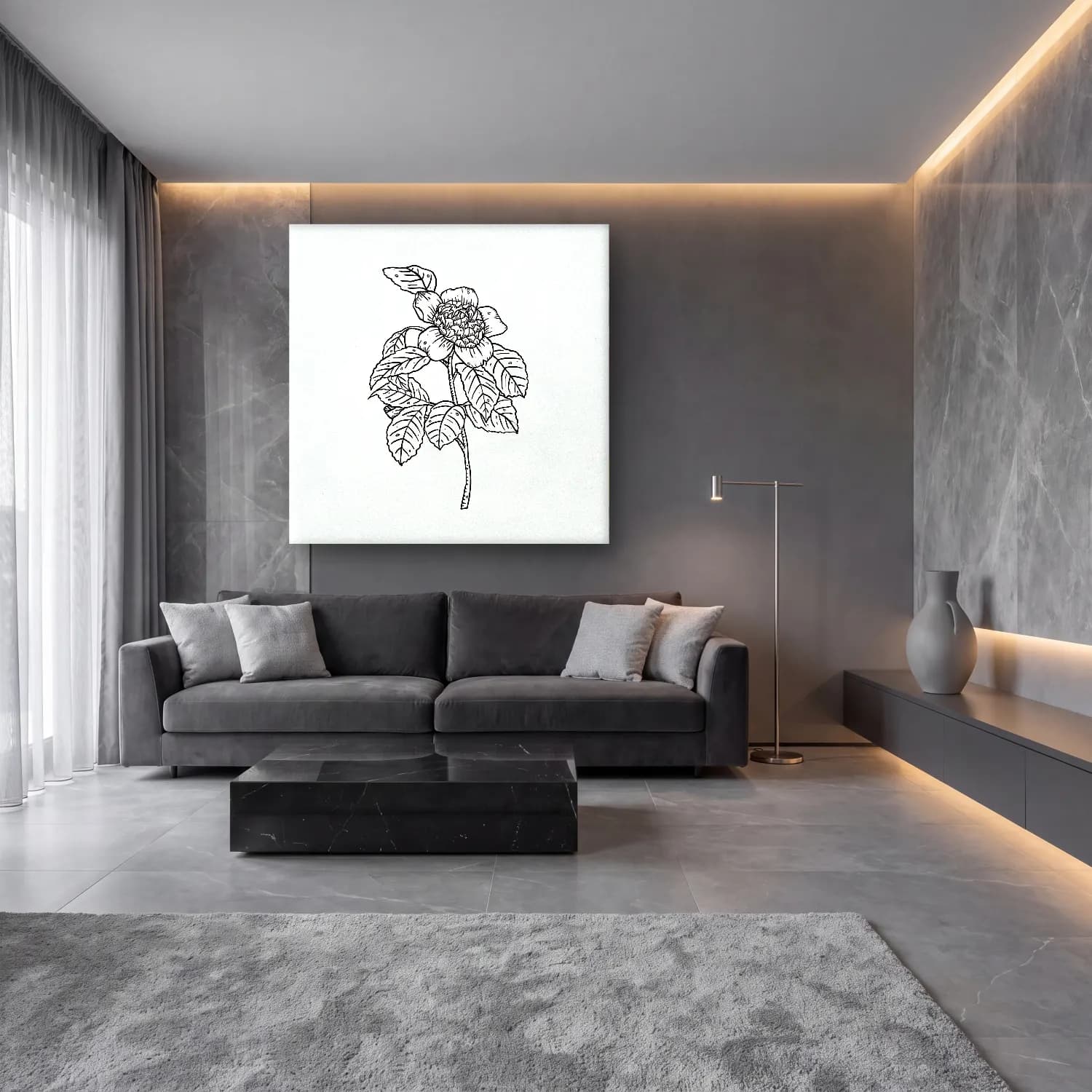 Botanik İllüstrasyon Çiçek Deseni No. 51 cam tablo — lüks salon duvarında