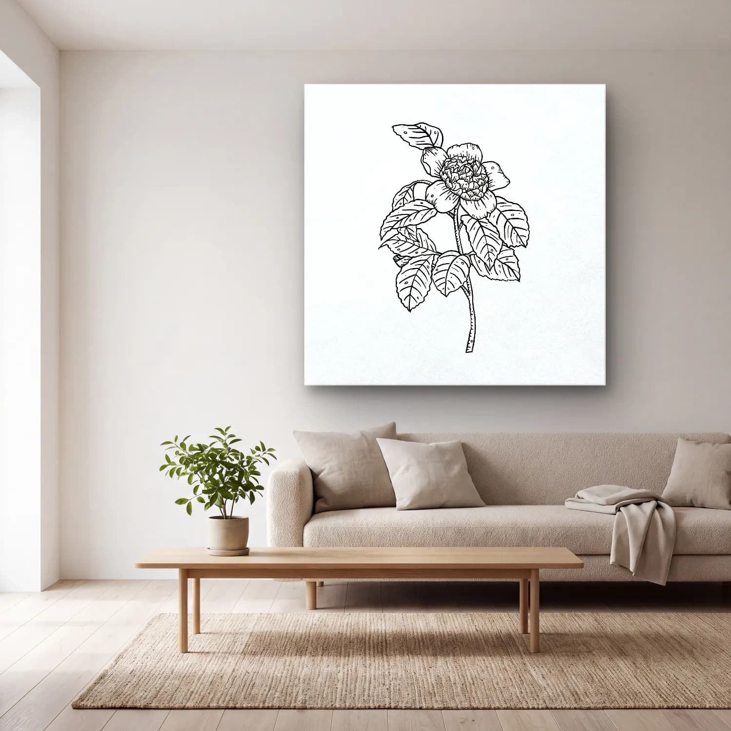 Botanik İllüstrasyon Çiçek Deseni No. 51 cam tablo — açık renk salonda