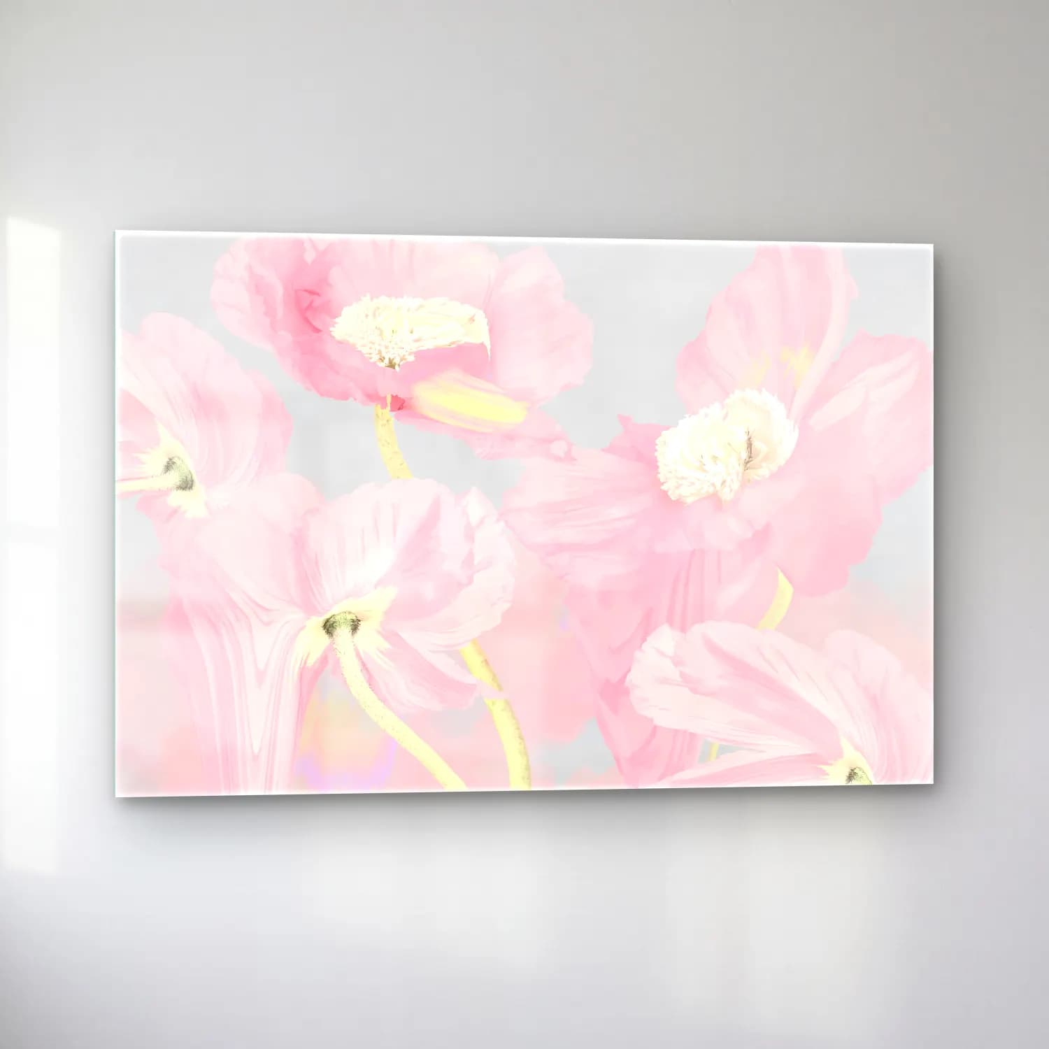 Pastel Gelincikler – Pembe Tonlar cam tablo — sol açıdan görünüm
