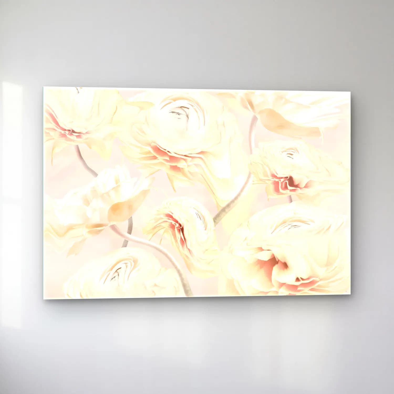 Pastel Çiçek Deseni No. 86 cam tablo — sol açıdan görünüm