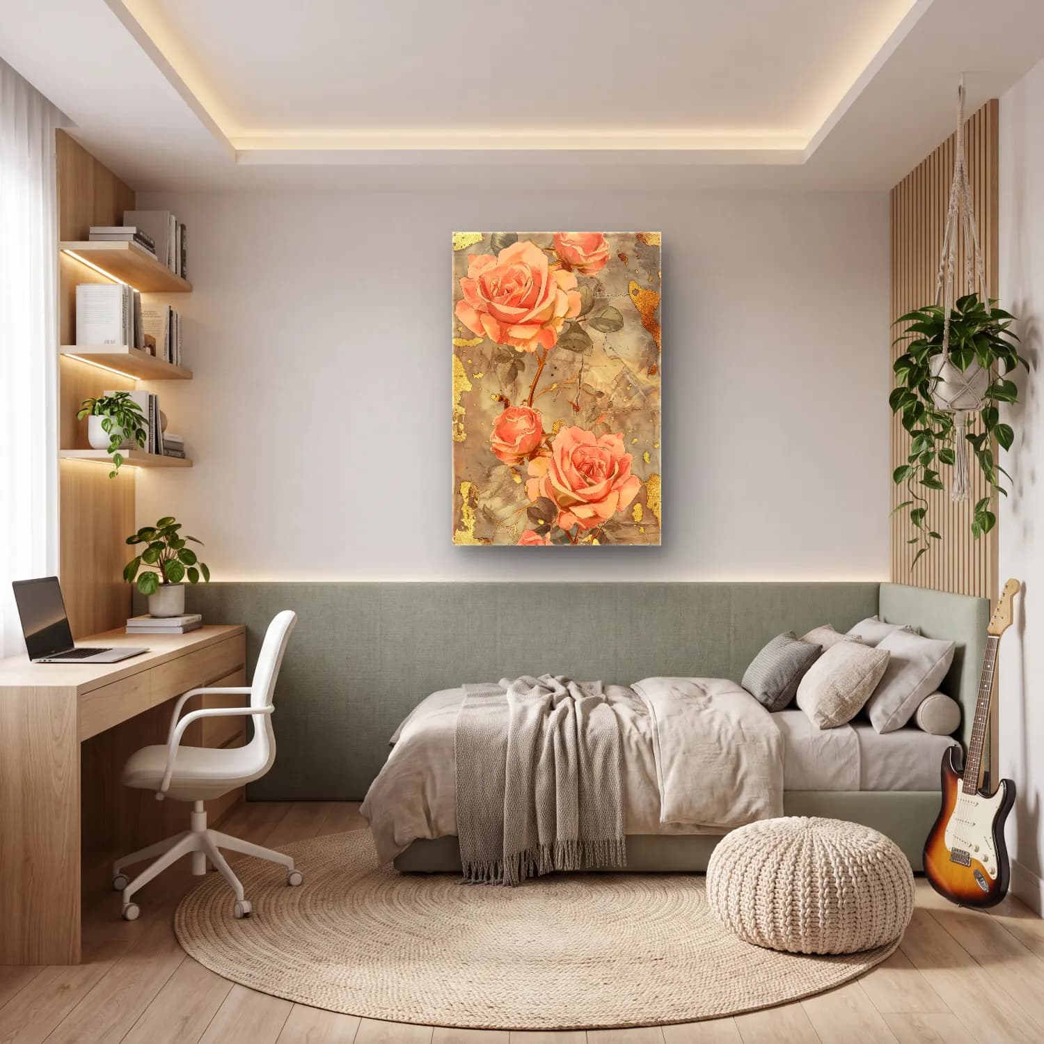 Pastel Güller No. 12 cam tablo — genç odasında